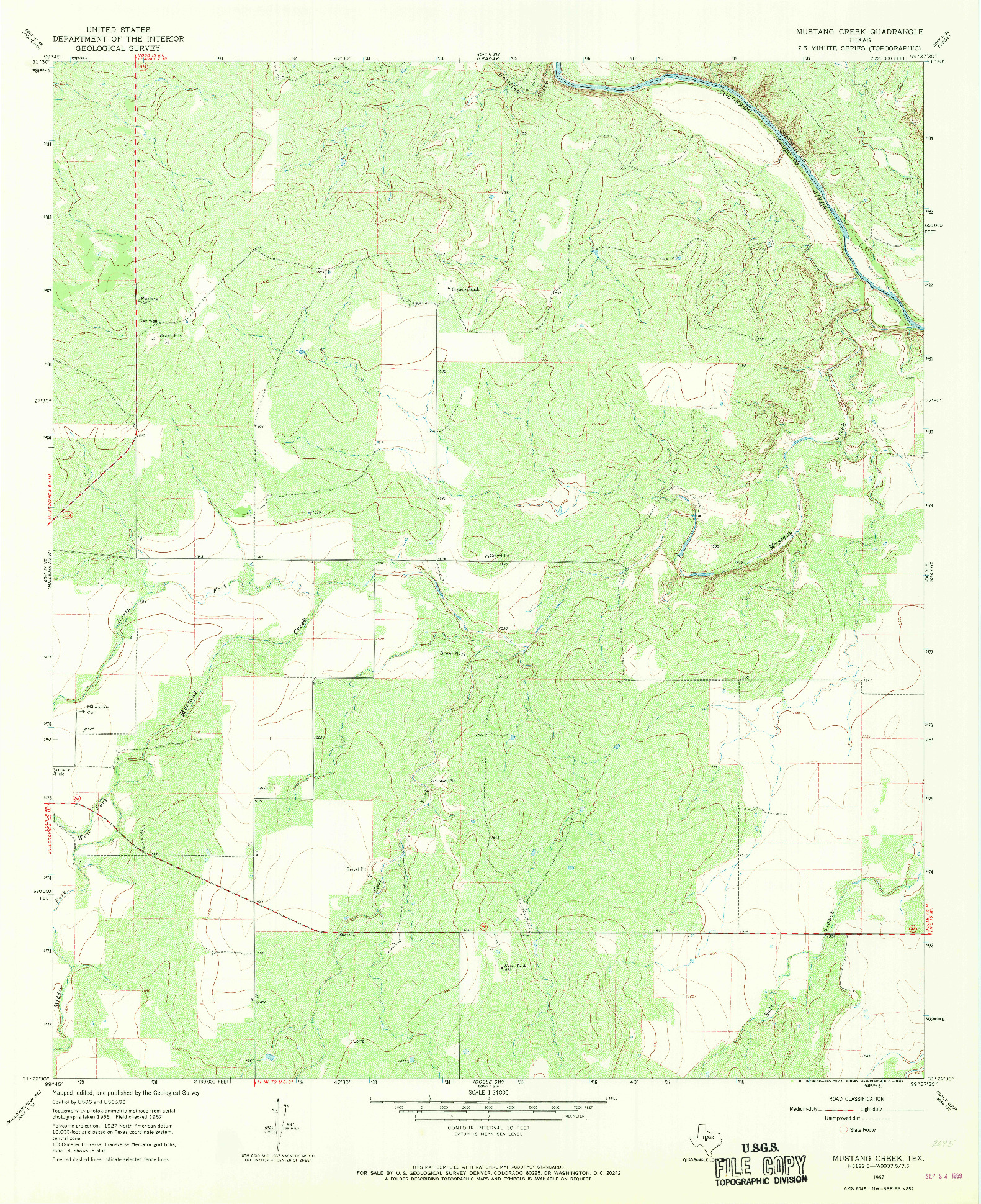 USGS 1:24000-SCALE QUADRANGLE FOR MUSTANG CREEK, TX 1967
