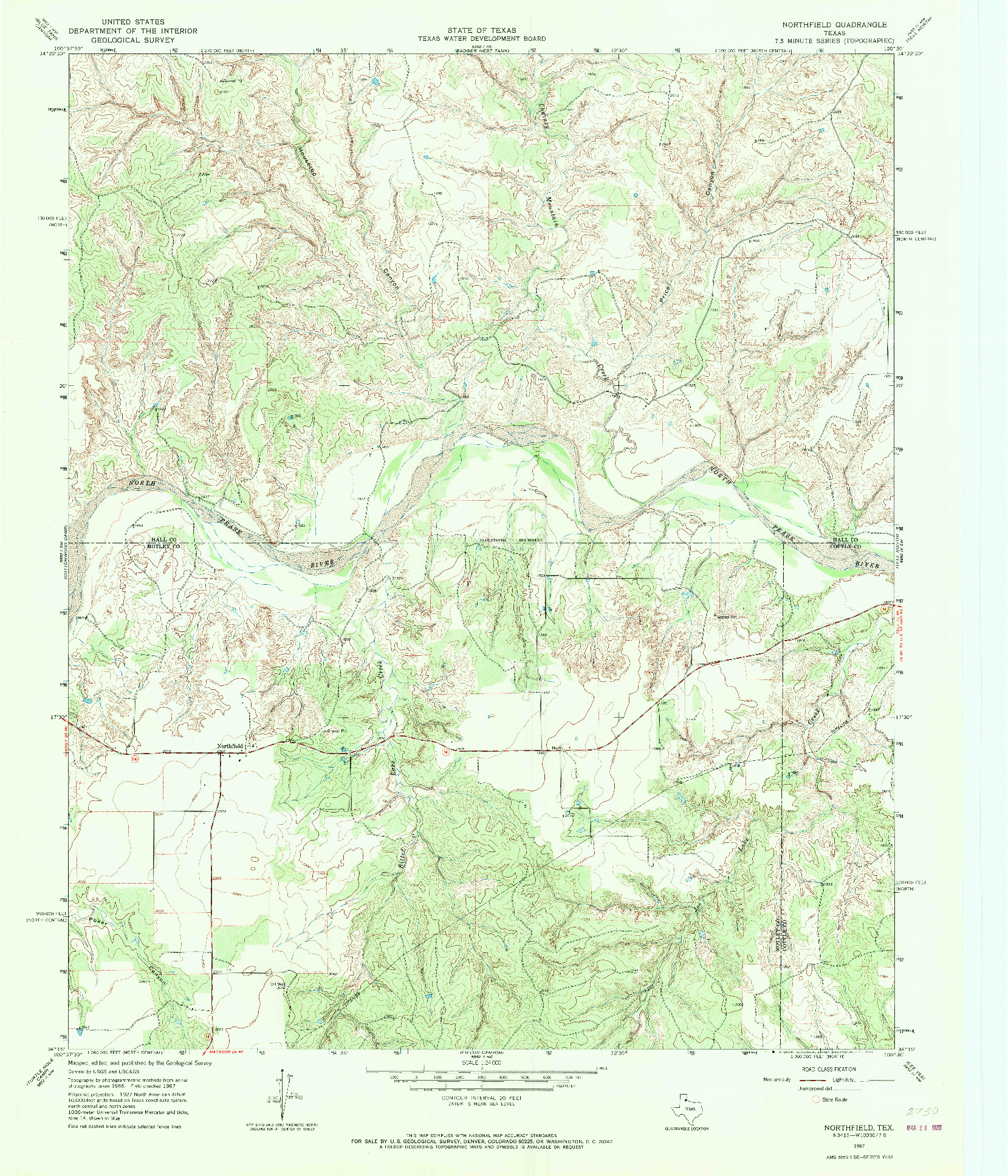 USGS 1:24000-SCALE QUADRANGLE FOR NORTHFIELD, TX 1967