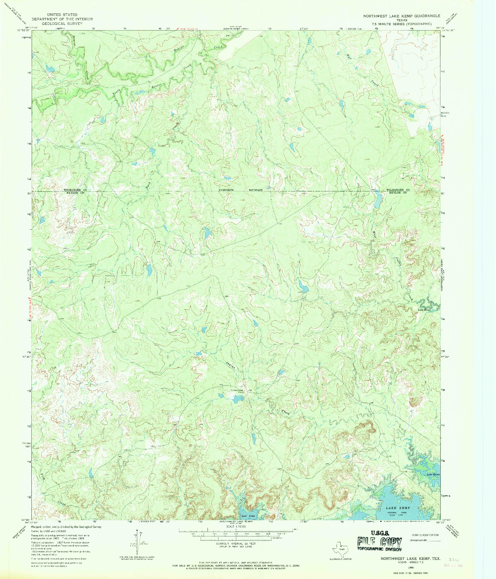 USGS 1:24000-SCALE QUADRANGLE FOR NORTHWEST LAKE KEMP, TX 1966