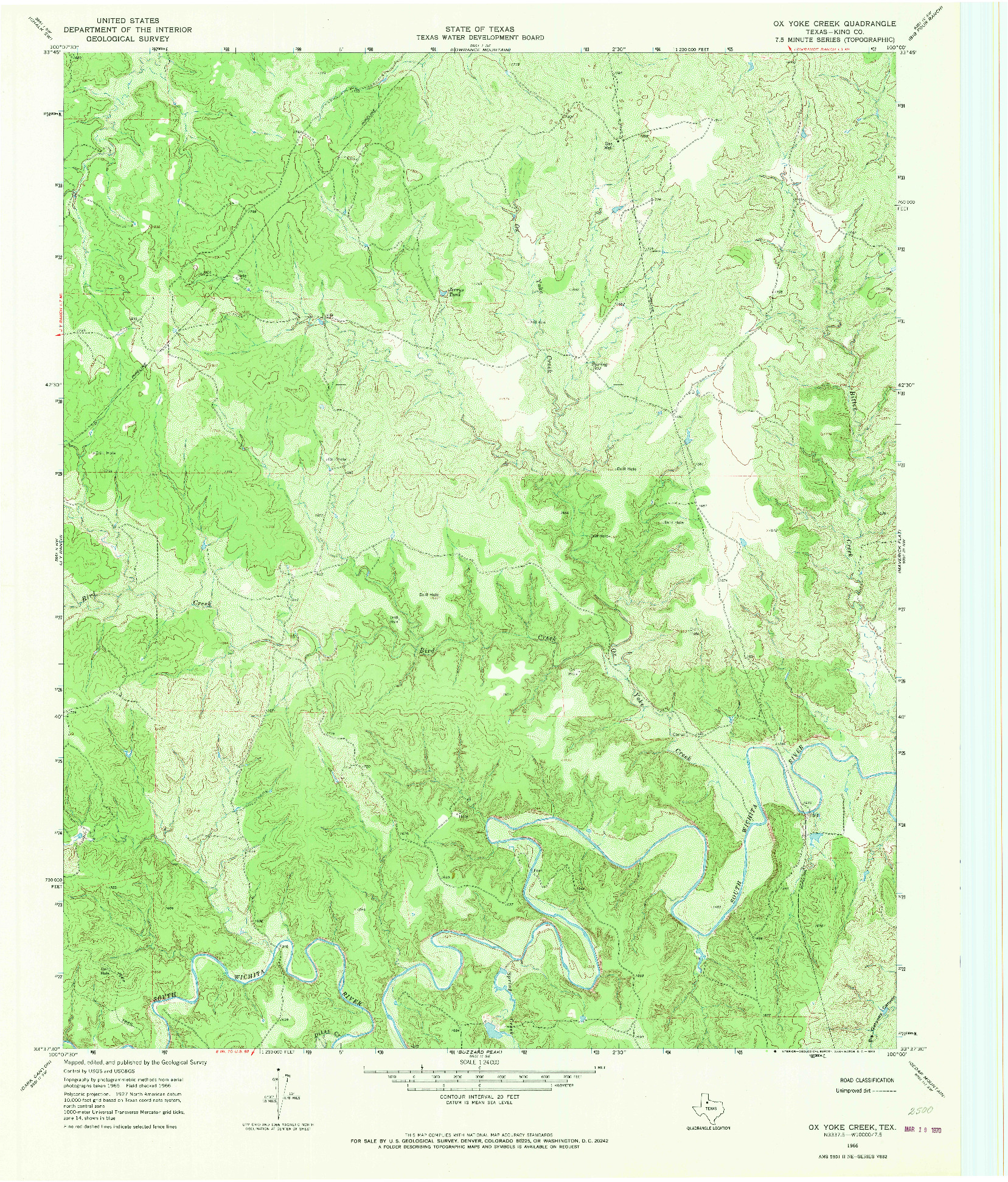 USGS 1:24000-SCALE QUADRANGLE FOR OX YOKE CREEK, TX 1966