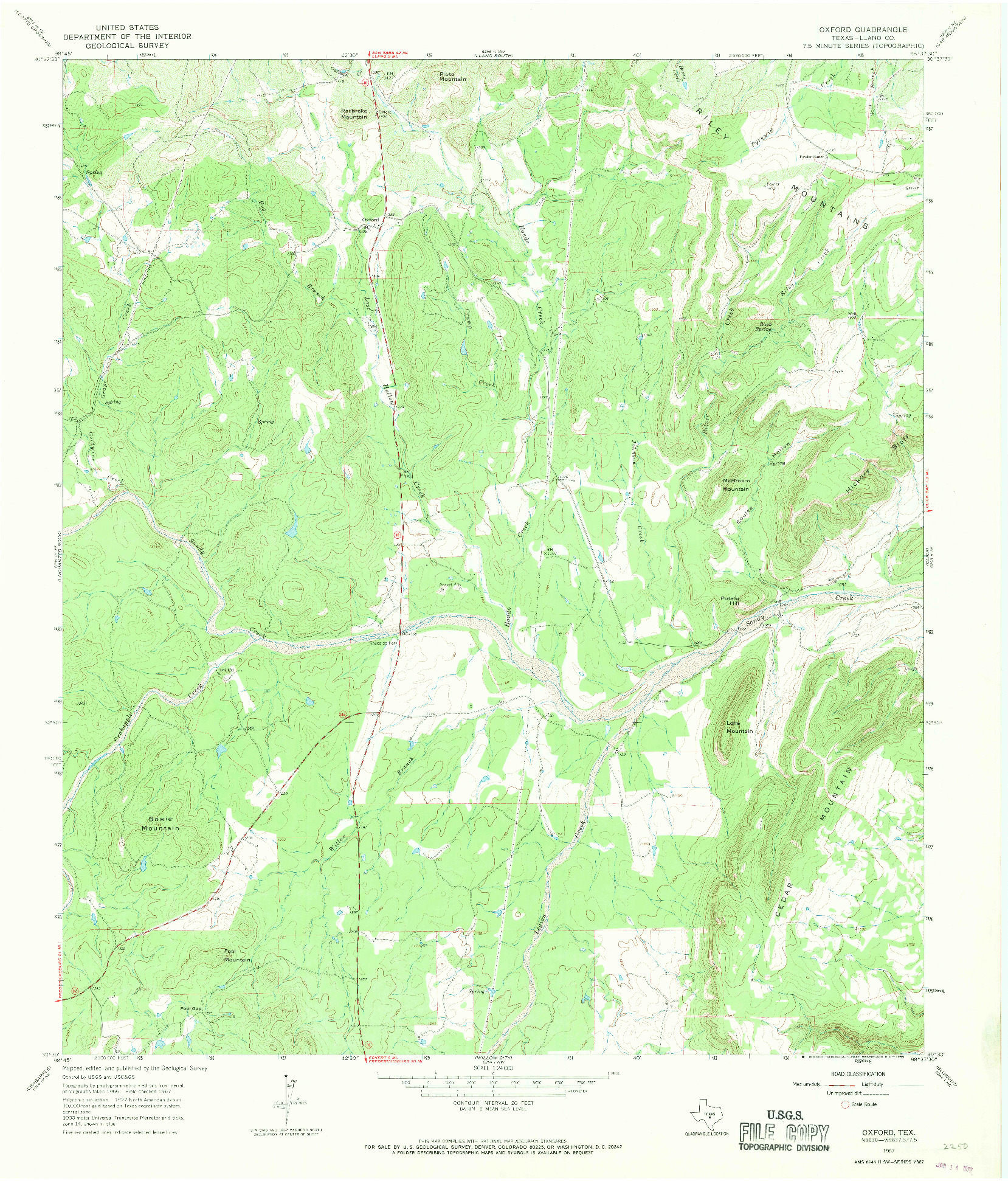 USGS 1:24000-SCALE QUADRANGLE FOR OXFORD, TX 1967