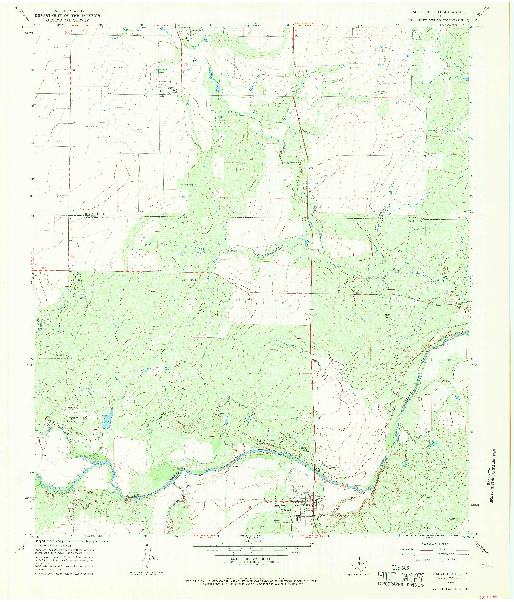 USGS 1:24000-SCALE QUADRANGLE FOR PAINT ROCK, TX 1967