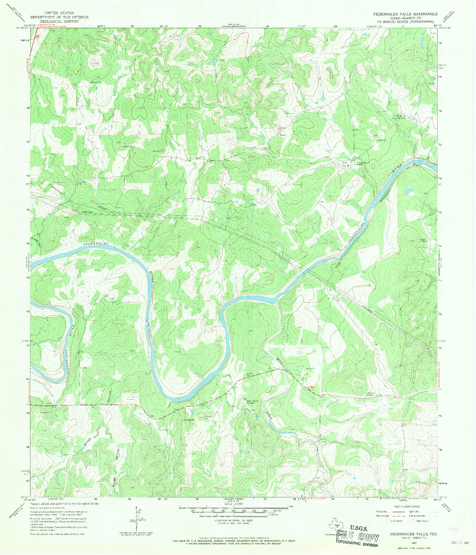 USGS 1:24000-SCALE QUADRANGLE FOR PEDERNALES FALLS, TX 1967