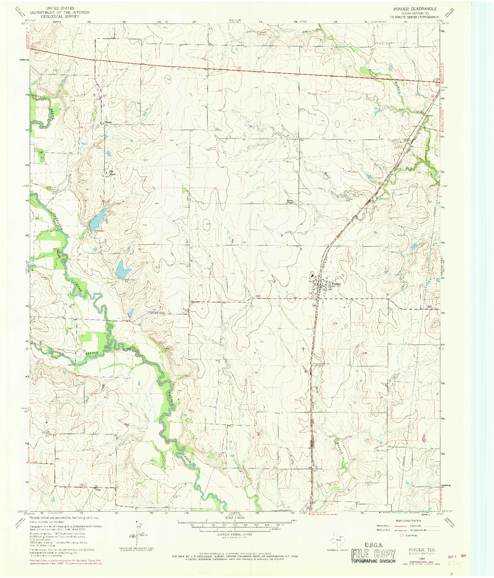 USGS 1:24000-SCALE QUADRANGLE FOR PONDER, TX 1959