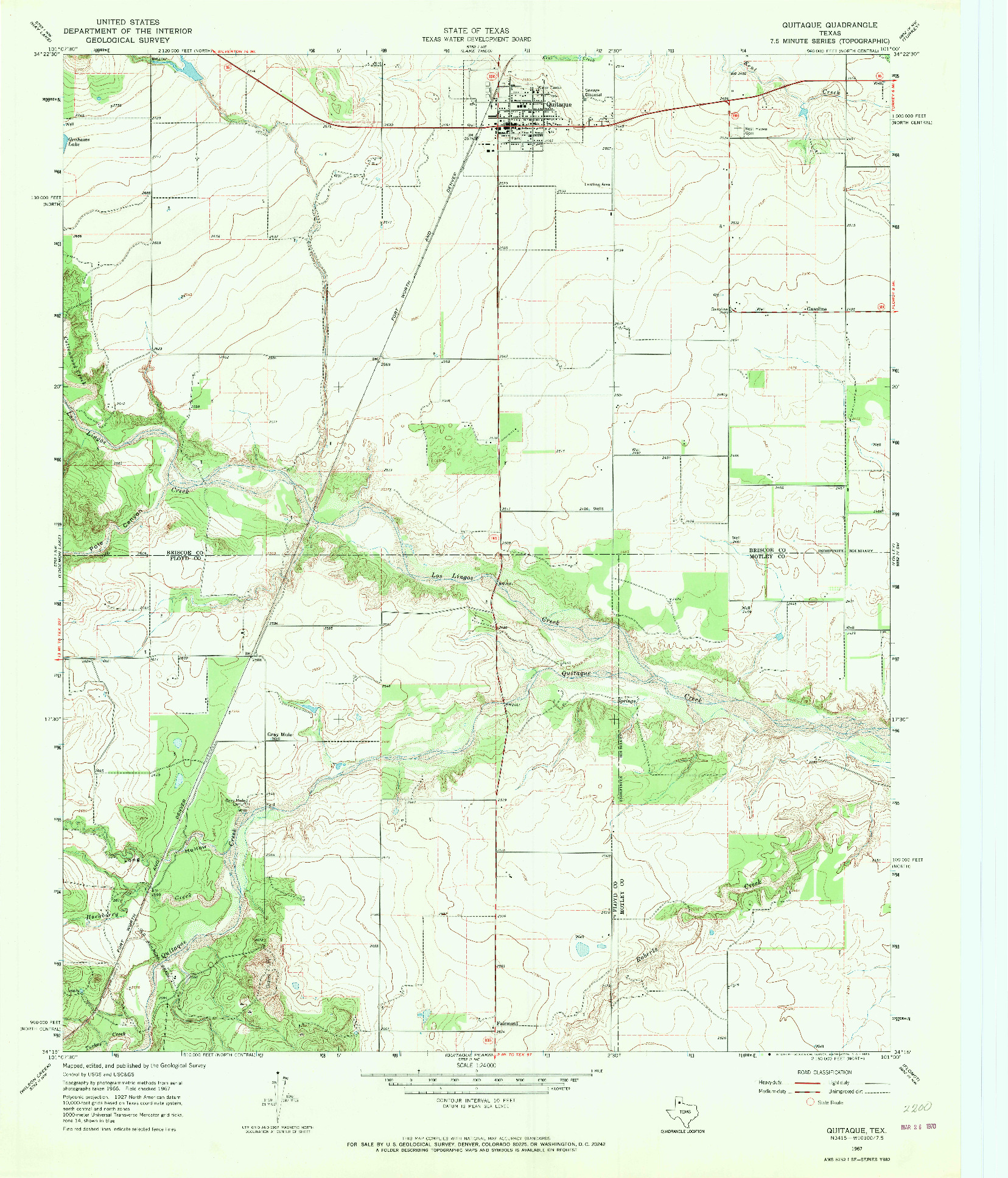 USGS 1:24000-SCALE QUADRANGLE FOR QUITAQUE, TX 1967