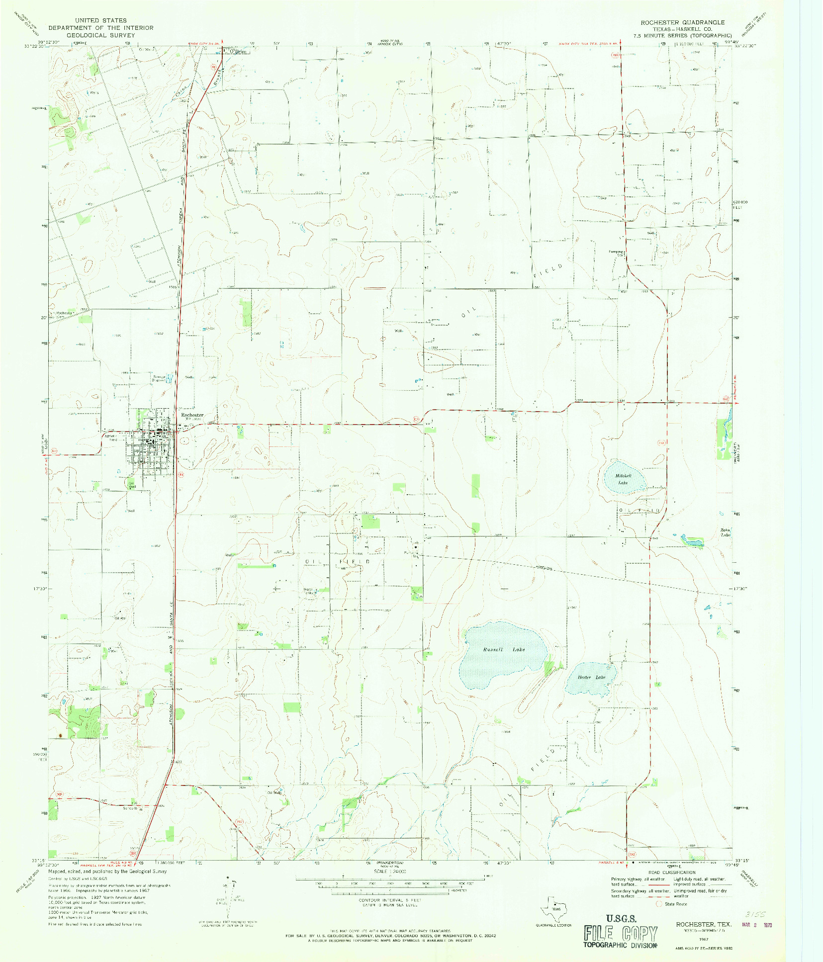 USGS 1:24000-SCALE QUADRANGLE FOR ROCHESTER, TX 1967