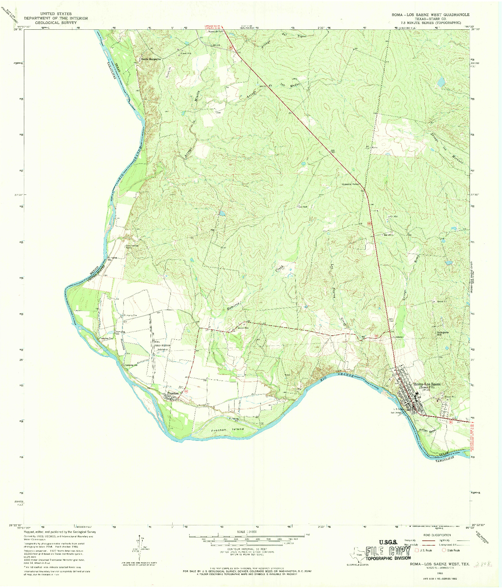 USGS 1:24000-SCALE QUADRANGLE FOR ROMA-LOS SAENZ WEST, TX 1965
