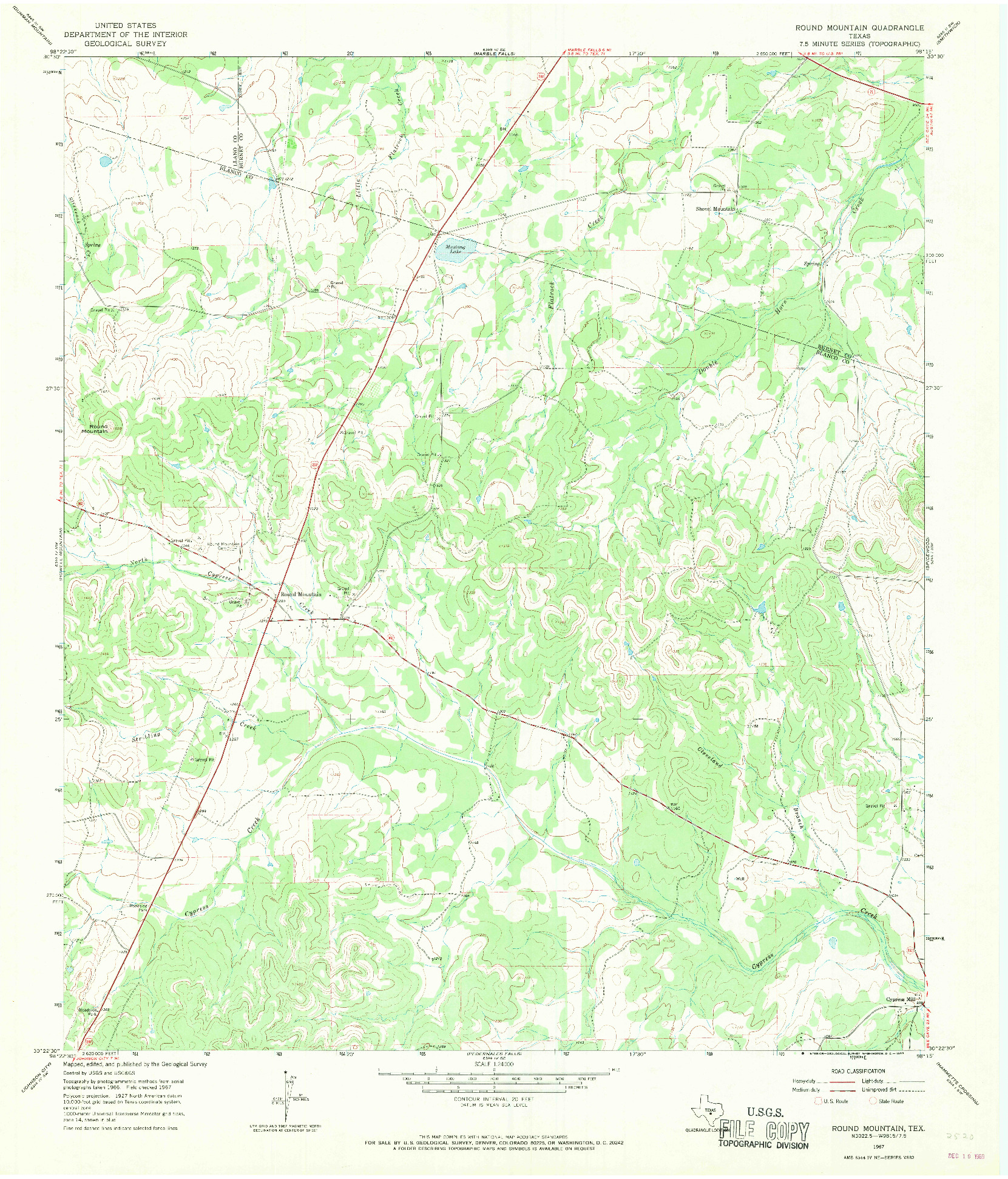 USGS 1:24000-SCALE QUADRANGLE FOR ROUND MOUNTAIN, TX 1967