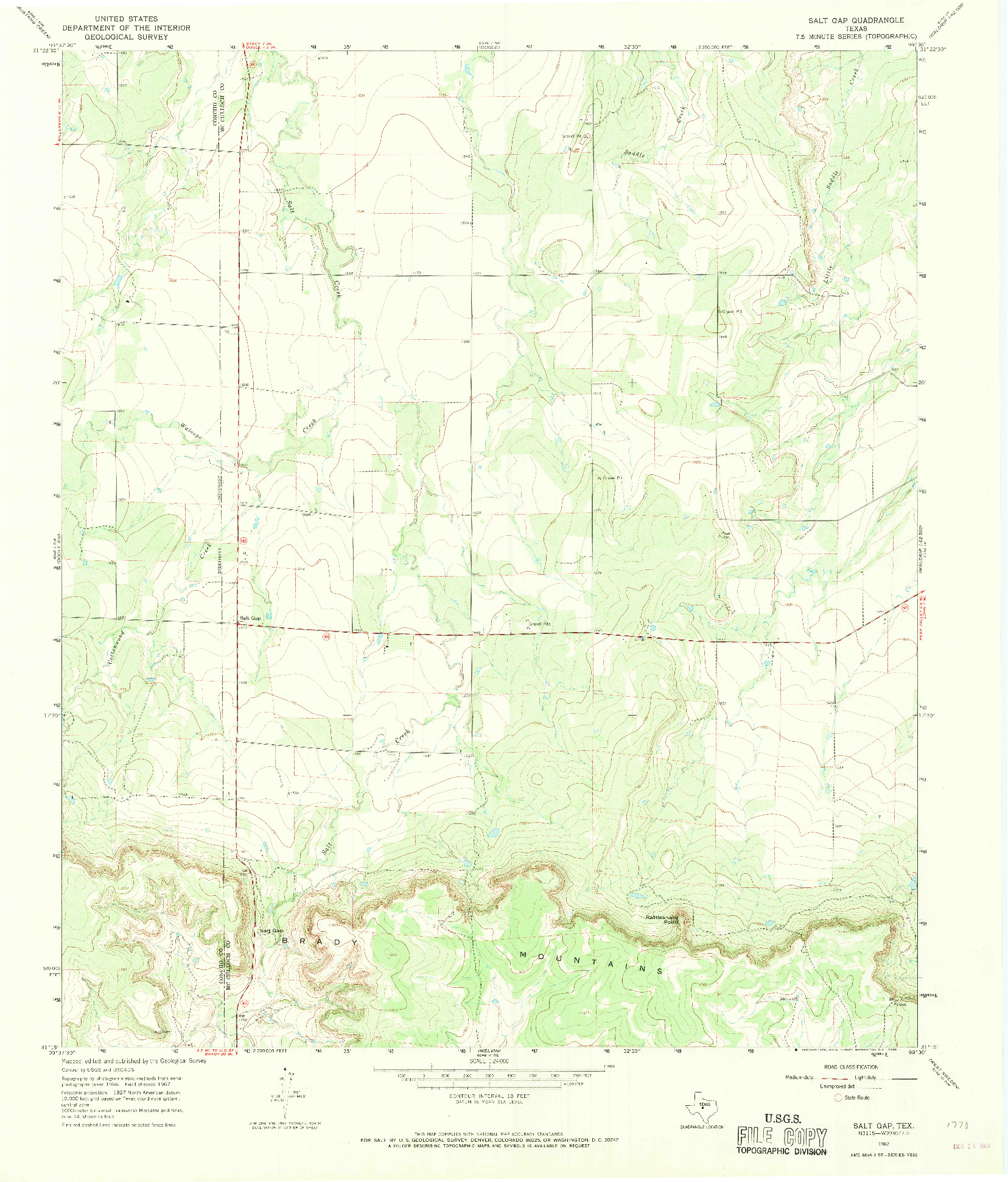 USGS 1:24000-SCALE QUADRANGLE FOR SALT GAP, TX 1967