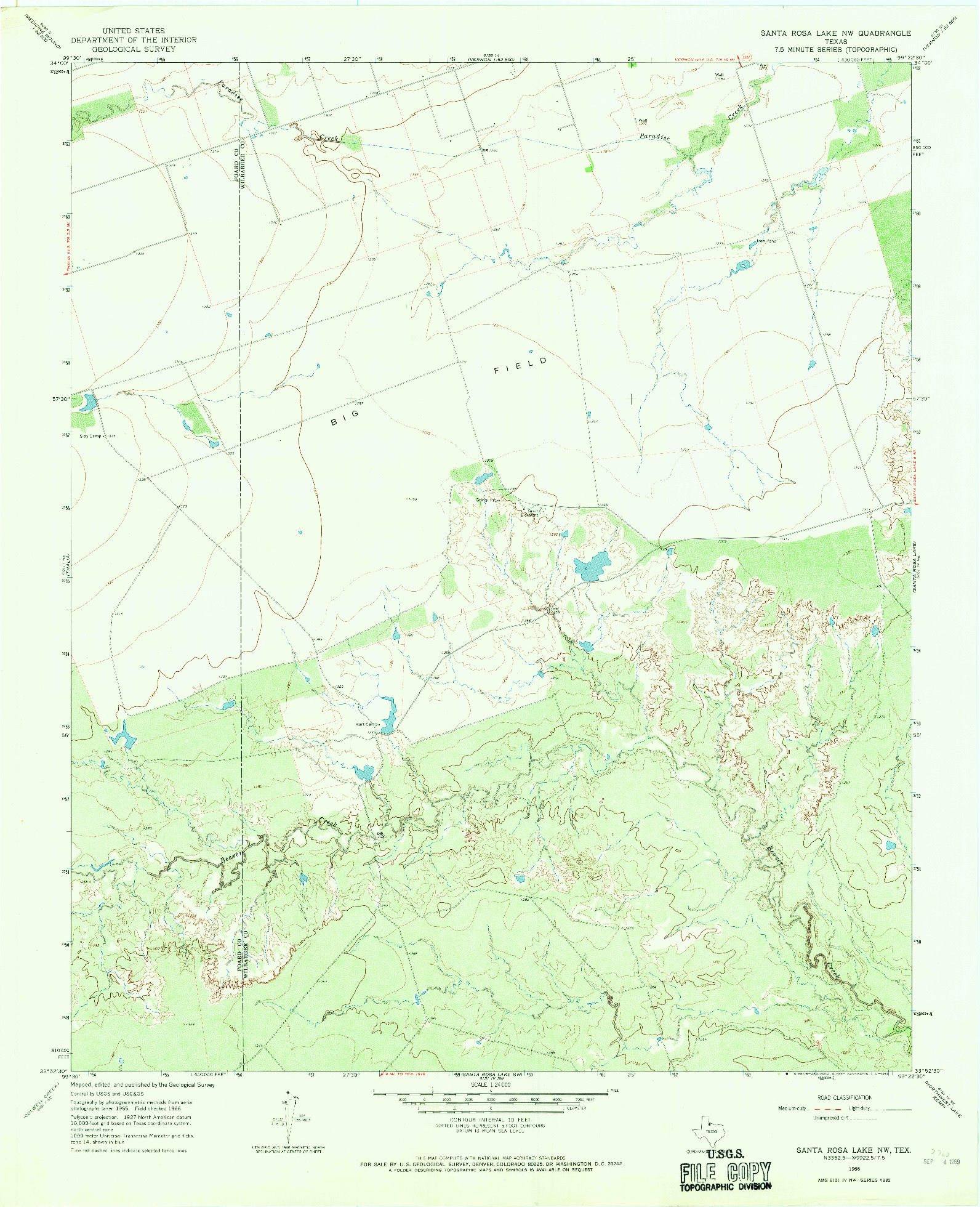 USGS 1:24000-SCALE QUADRANGLE FOR SANTA ROSA LAKE NW, TX 1966
