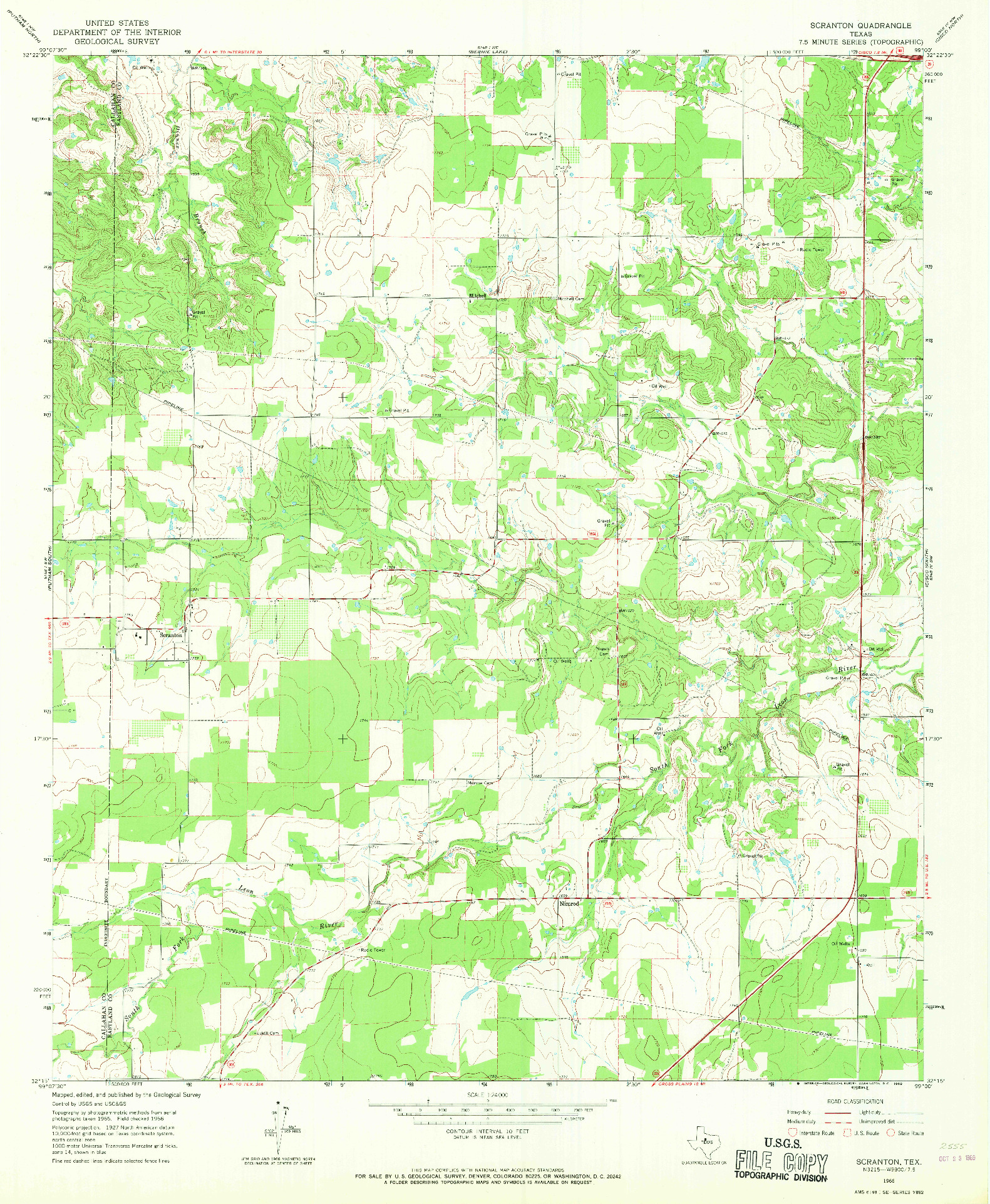 USGS 1:24000-SCALE QUADRANGLE FOR SCRANTON, TX 1966