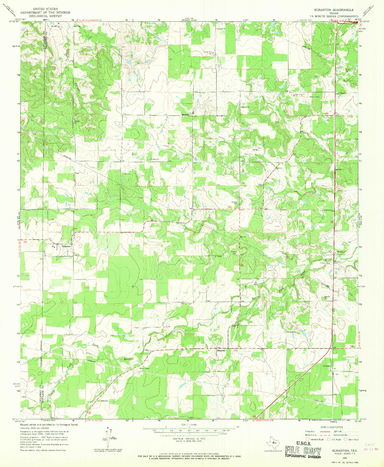 USGS 1:24000-SCALE QUADRANGLE FOR SCRANTON, TX 1966