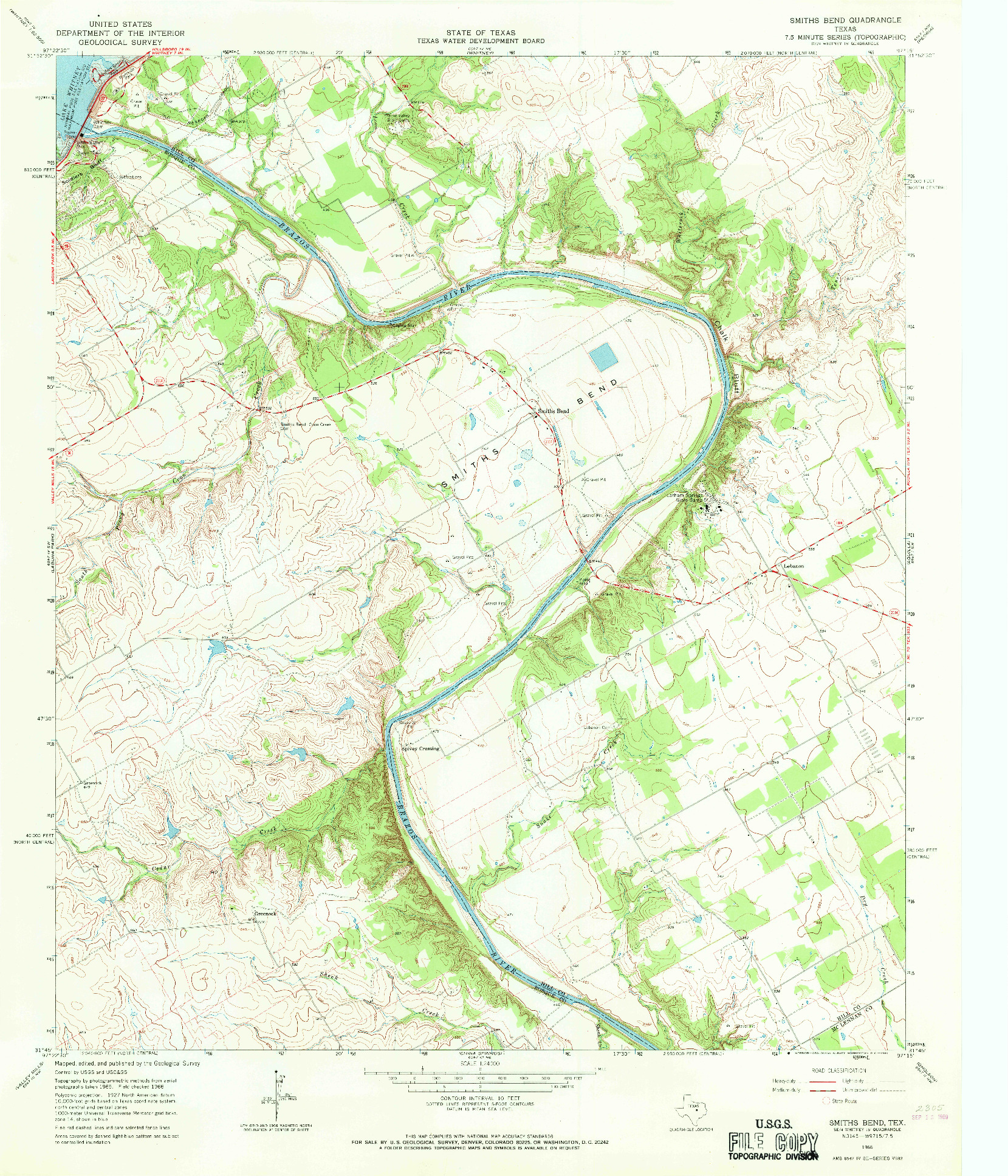 USGS 1:24000-SCALE QUADRANGLE FOR SMITHS BEND, TX 1966