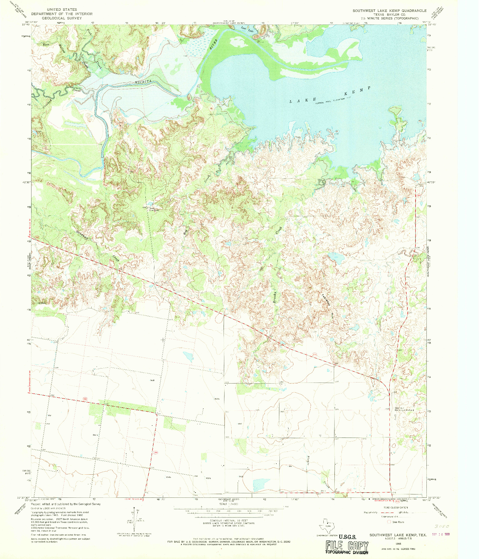 USGS 1:24000-SCALE QUADRANGLE FOR SOUTHWEST LAKE KEMP, TX 1966