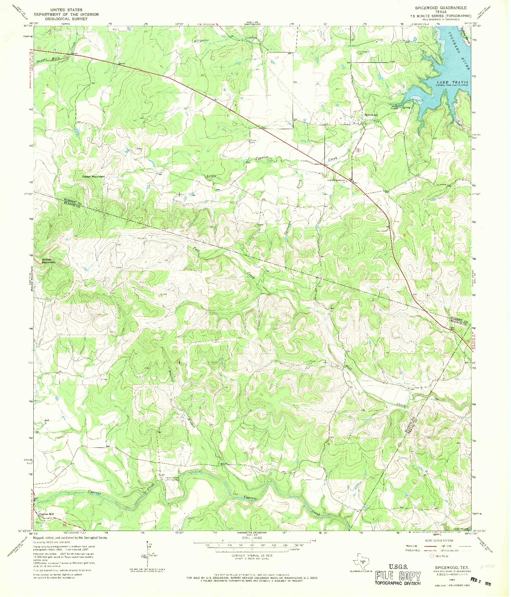 USGS 1:24000-SCALE QUADRANGLE FOR SPICEWOOD, TX 1967