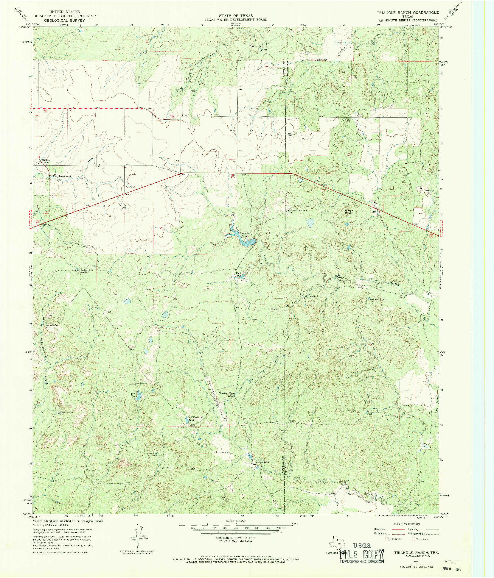 USGS 1:24000-SCALE QUADRANGLE FOR TRIANGLE RANCH, TX 1967