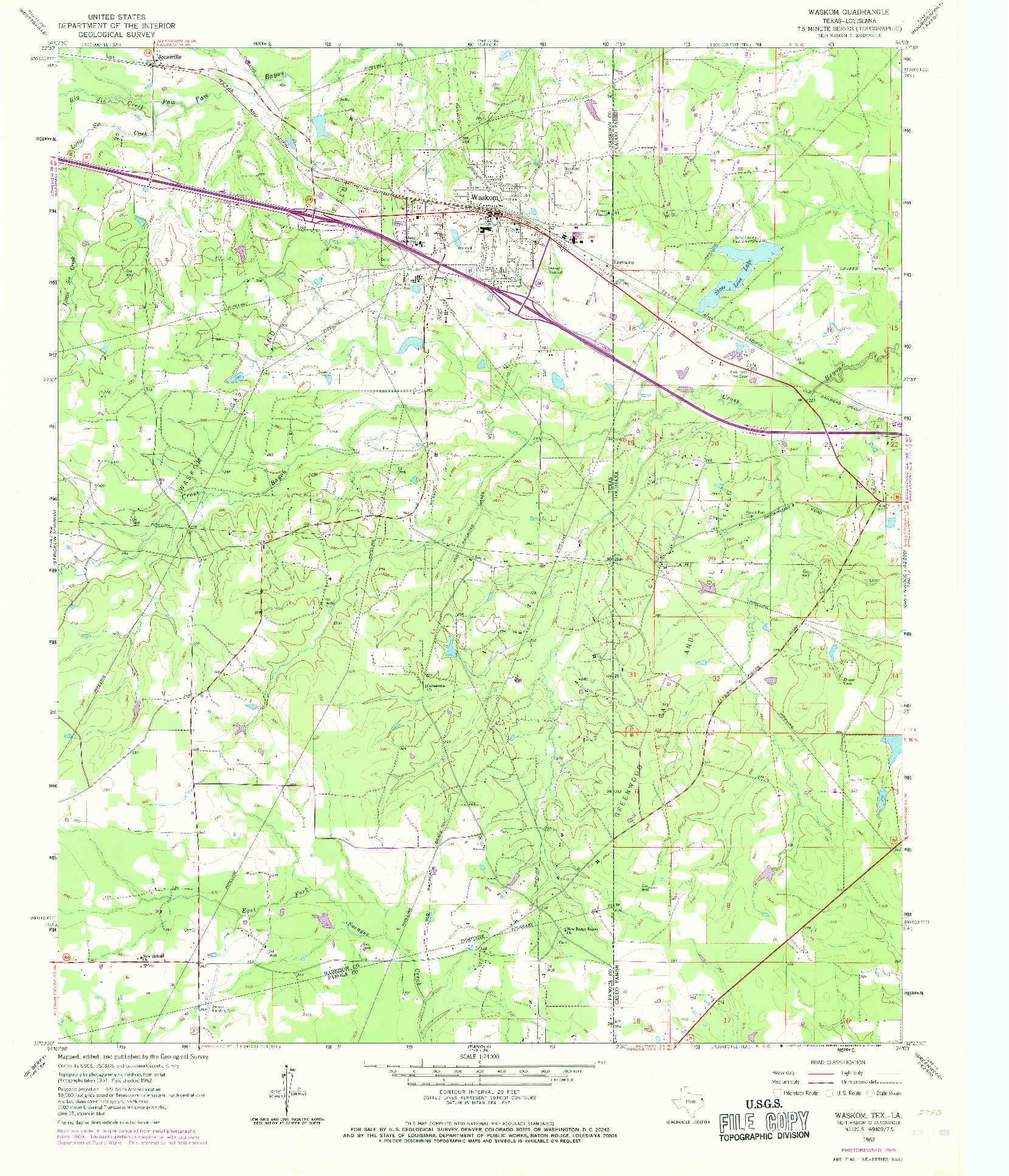 USGS 1:24000-SCALE QUADRANGLE FOR WASKOM, TX 1962