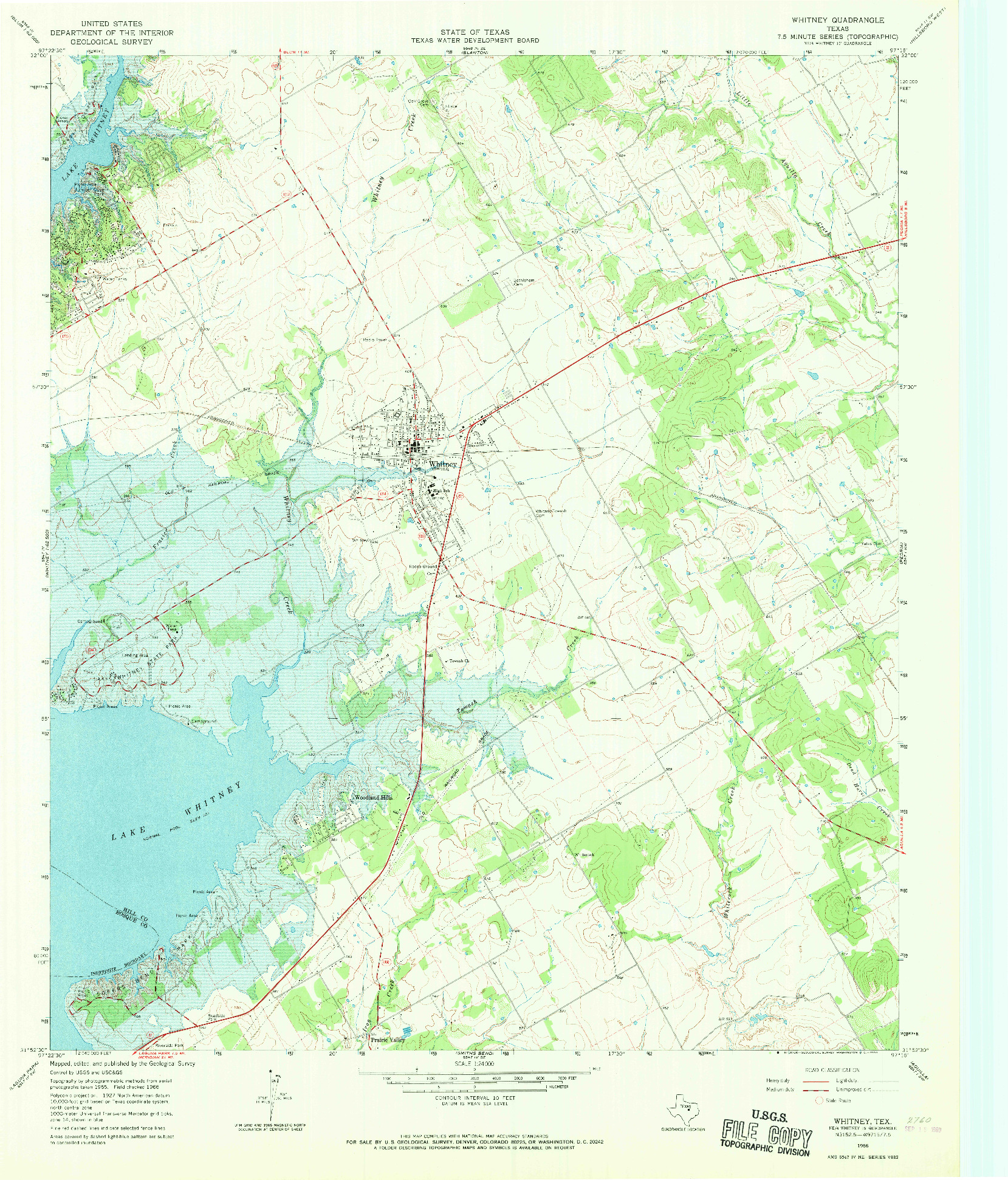 USGS 1:24000-SCALE QUADRANGLE FOR WHITNEY, TX 1966