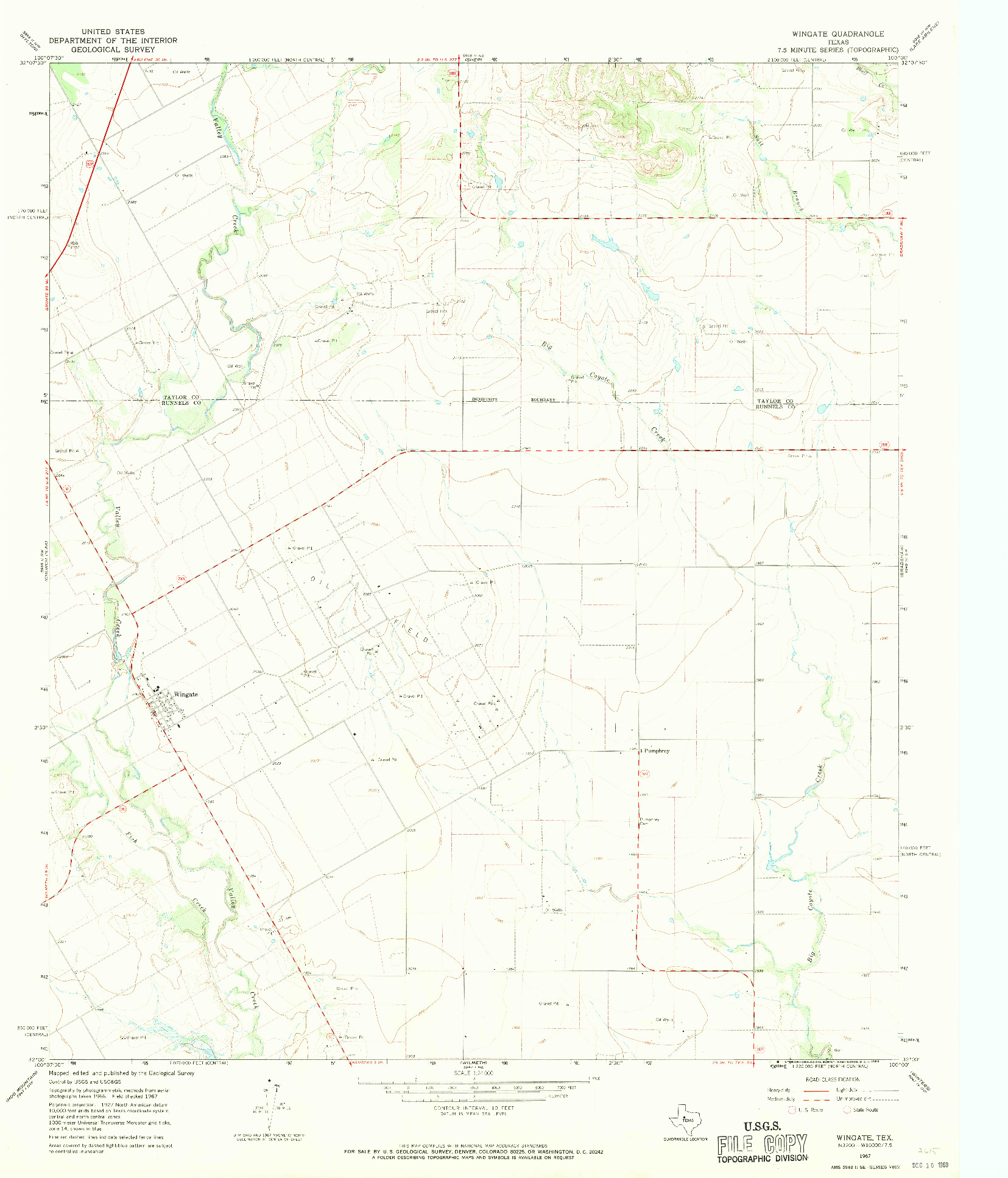 USGS 1:24000-SCALE QUADRANGLE FOR WINGATE, TX 1967