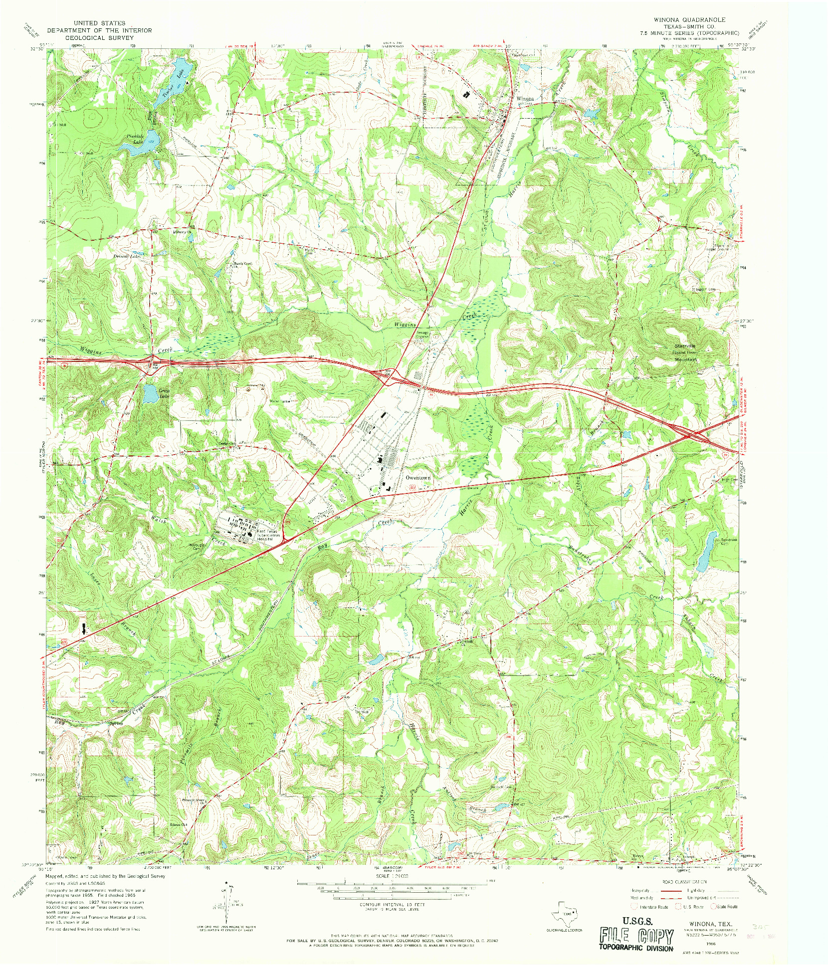 USGS 1:24000-SCALE QUADRANGLE FOR WINONA, TX 1966