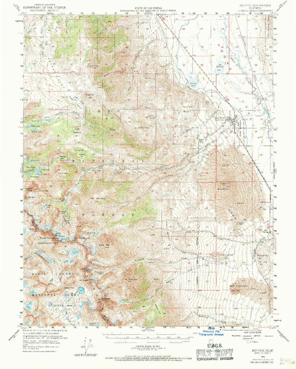 USGS 1:62500-SCALE QUADRANGLE FOR BIG PINE, CA 1958