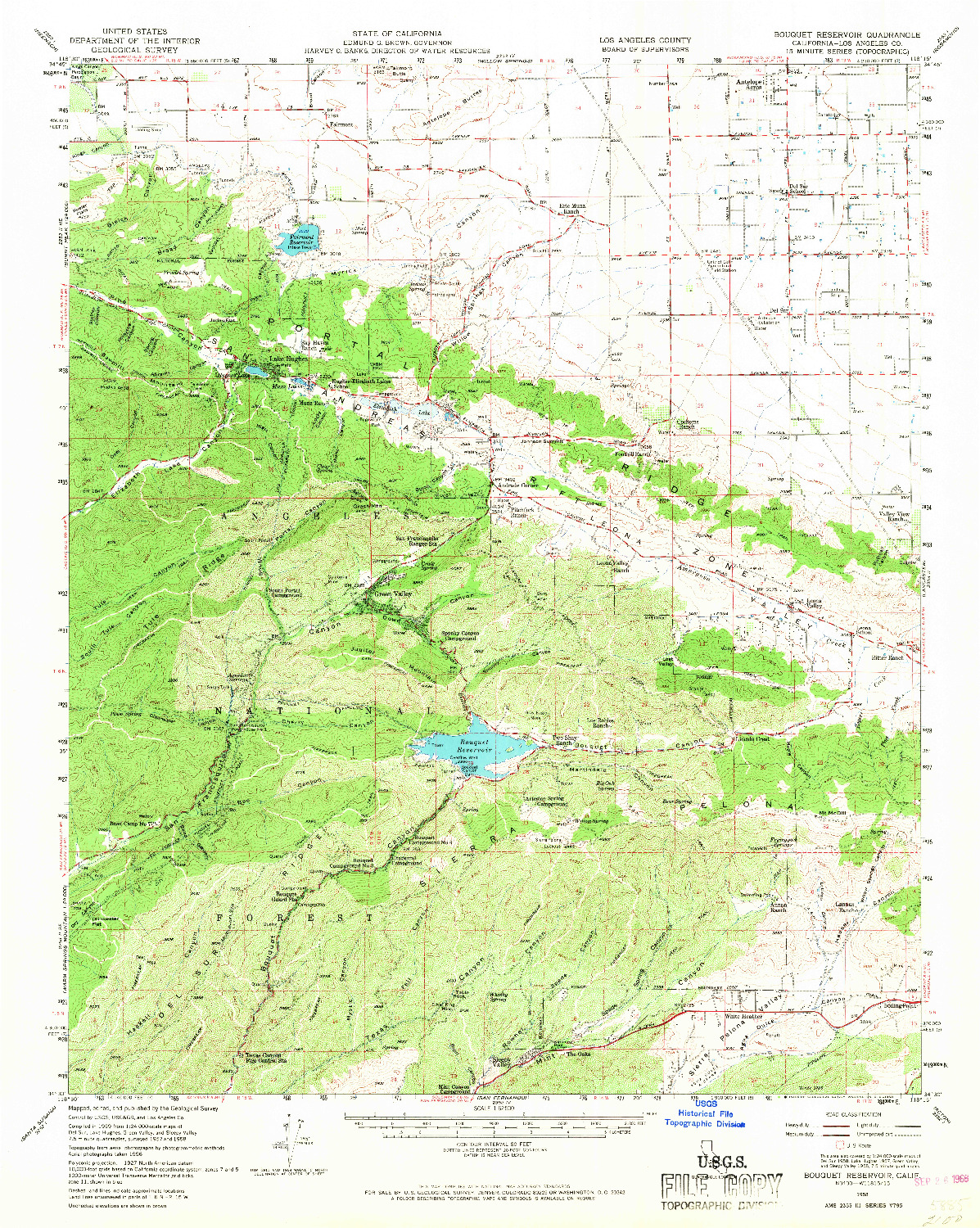 USGS 1:62500-SCALE QUADRANGLE FOR BOUQUET RESERVOIR, CA 1958