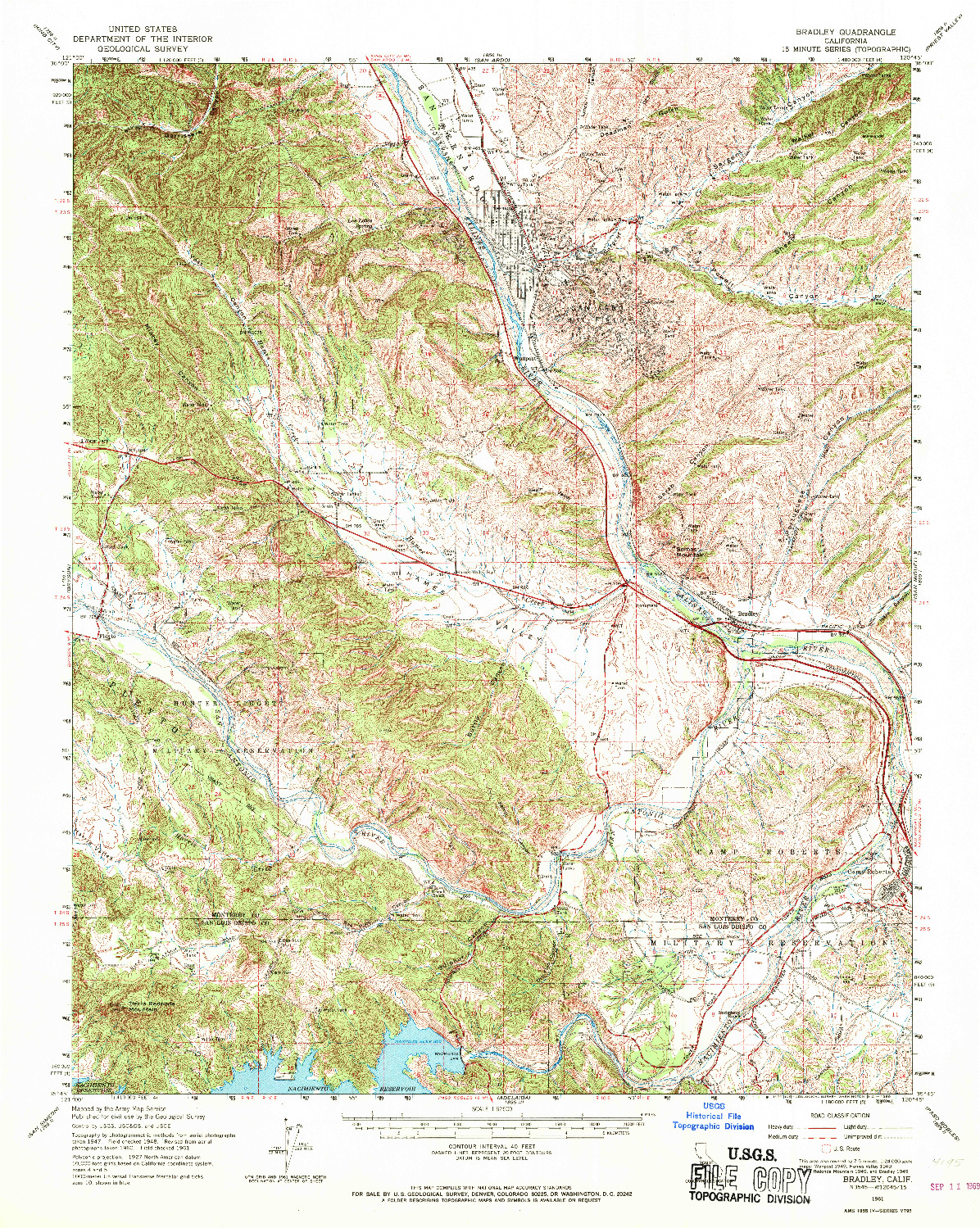USGS 1:62500-SCALE QUADRANGLE FOR BRADLEY, CA 1961