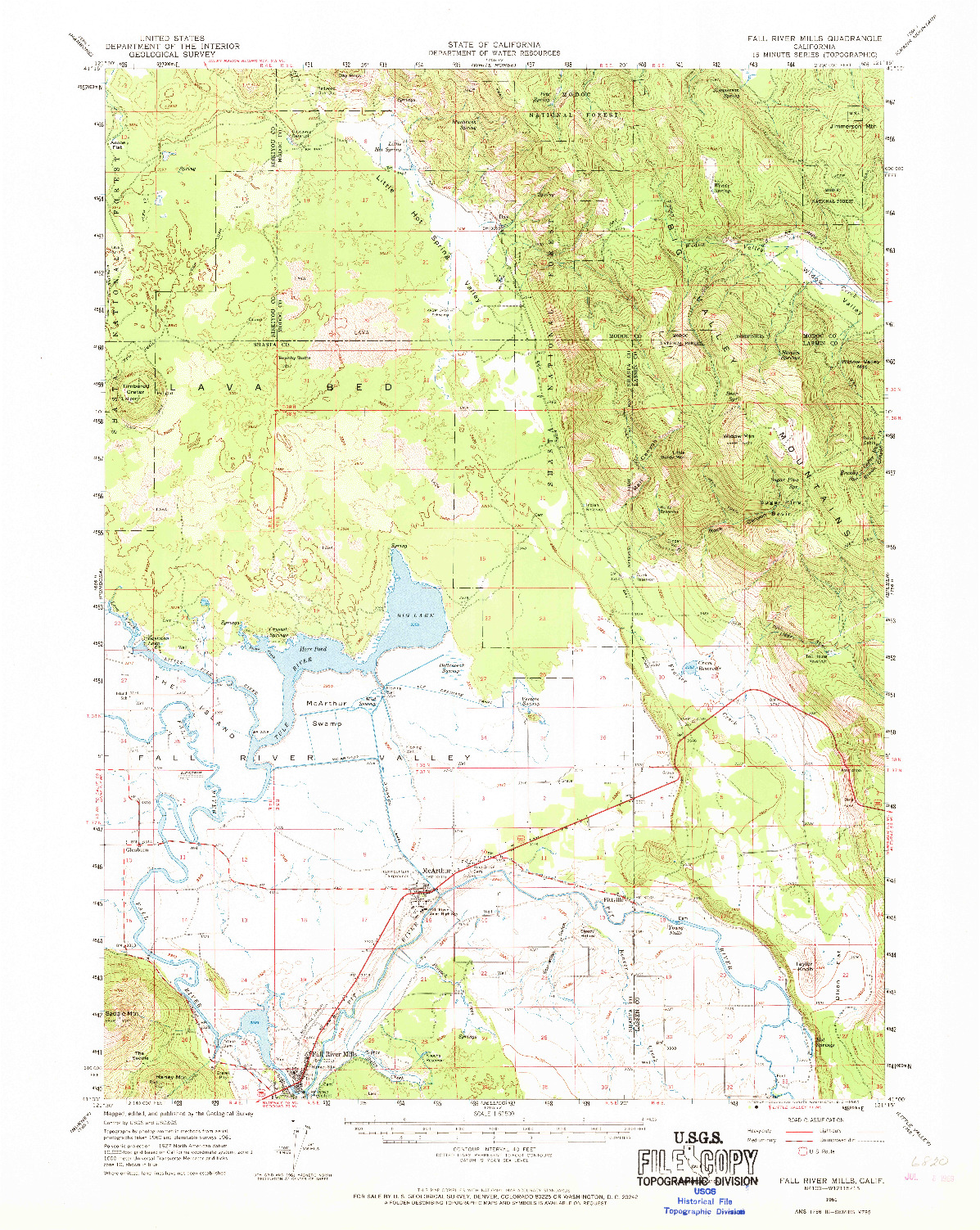 USGS 1:62500-SCALE QUADRANGLE FOR FALL RIVER MILLS, CA 1961