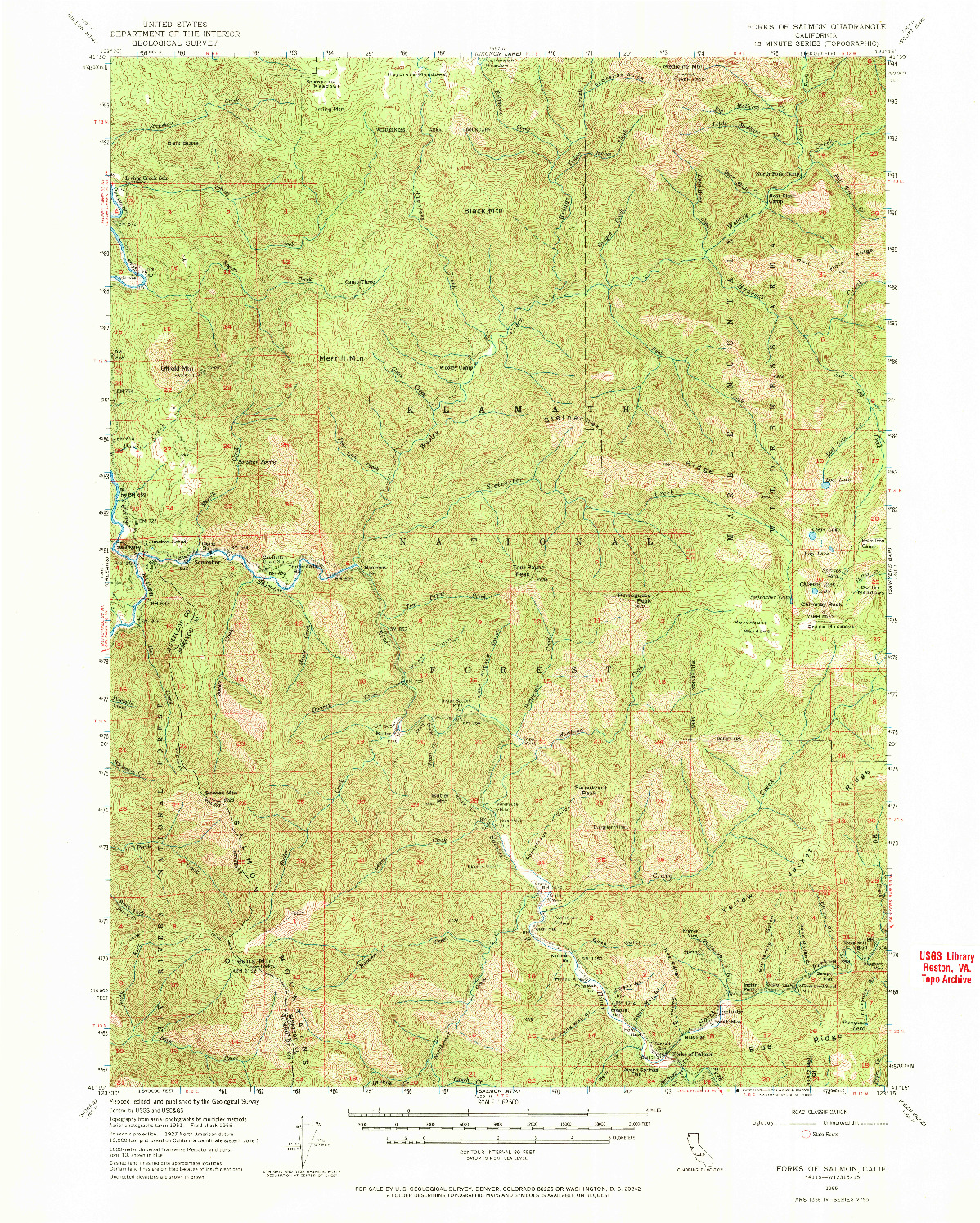 USGS 1:62500-SCALE QUADRANGLE FOR FORKS OF SALMON, CA 1955