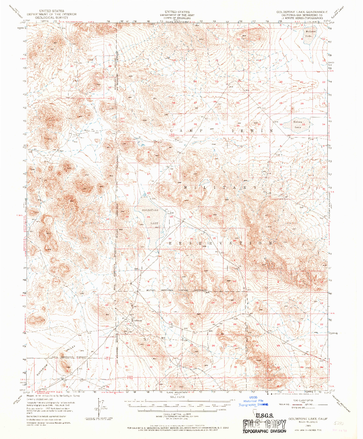 USGS 1:62500-SCALE QUADRANGLE FOR GOLDSTONE LAKE, CA 1948