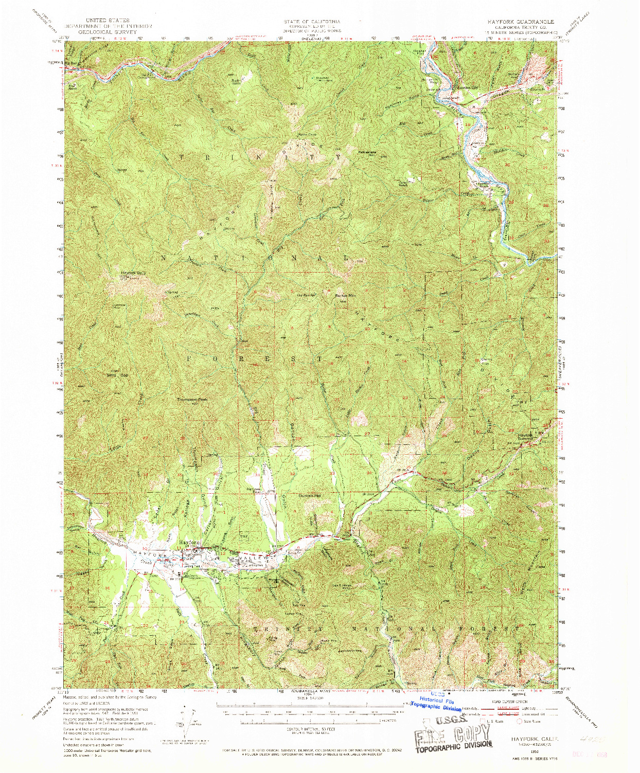 USGS 1:62500-SCALE QUADRANGLE FOR HAYFORK, CA 1951