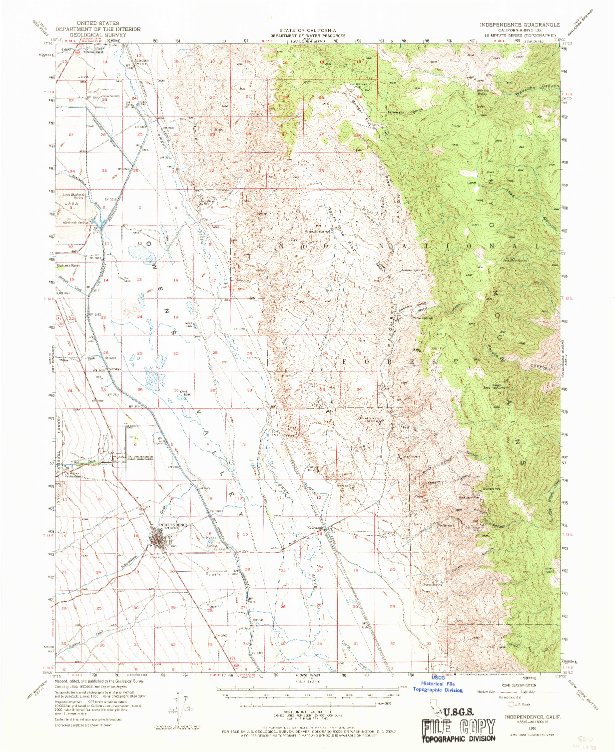 USGS 1:62500-SCALE QUADRANGLE FOR INDEPENDENCE, CA 1951