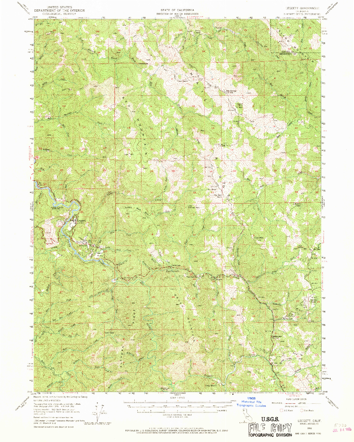 USGS 1:62500-SCALE QUADRANGLE FOR LEGGETT, CA 1952