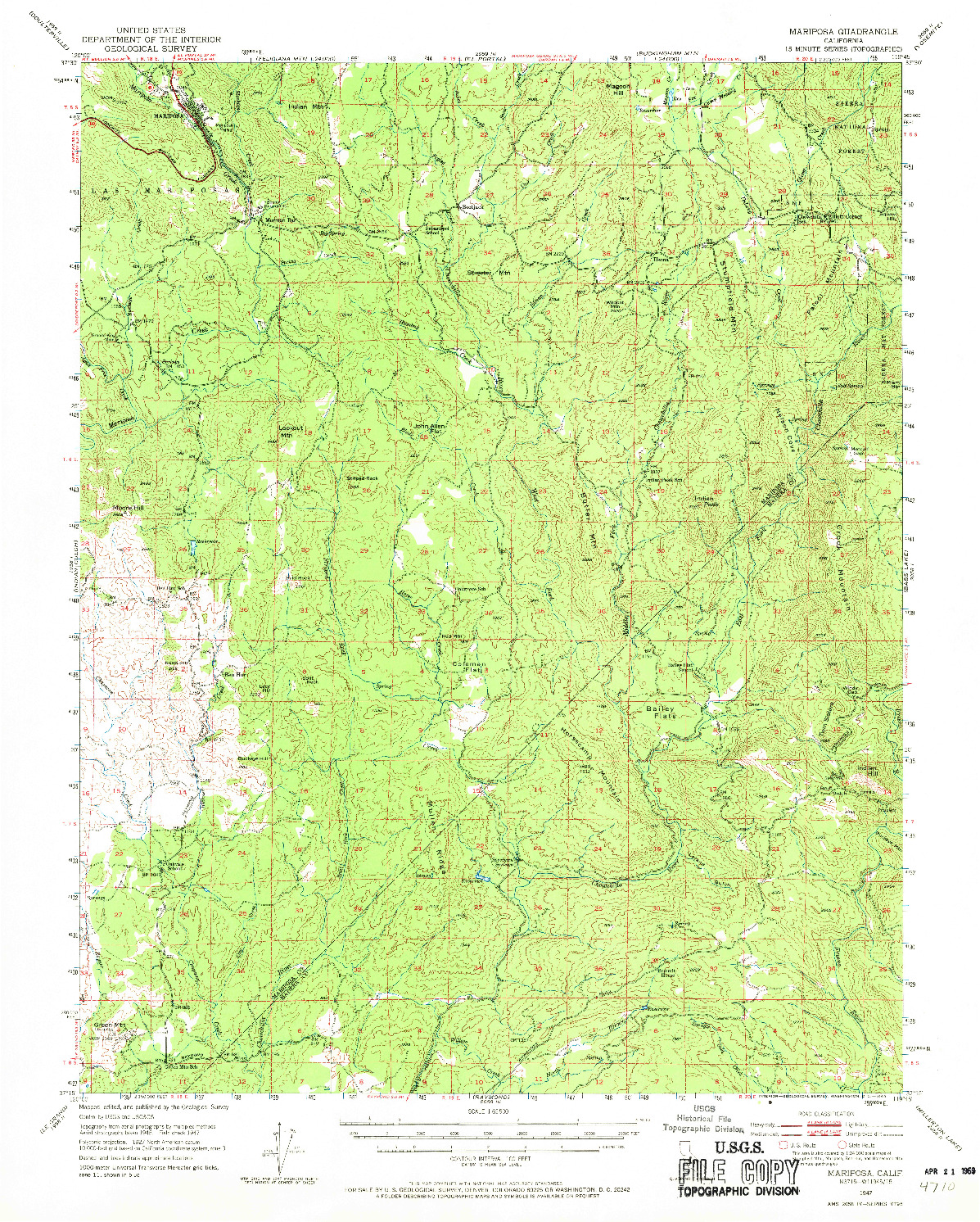 USGS 1:62500-SCALE QUADRANGLE FOR MARIPOSA, CA 1947