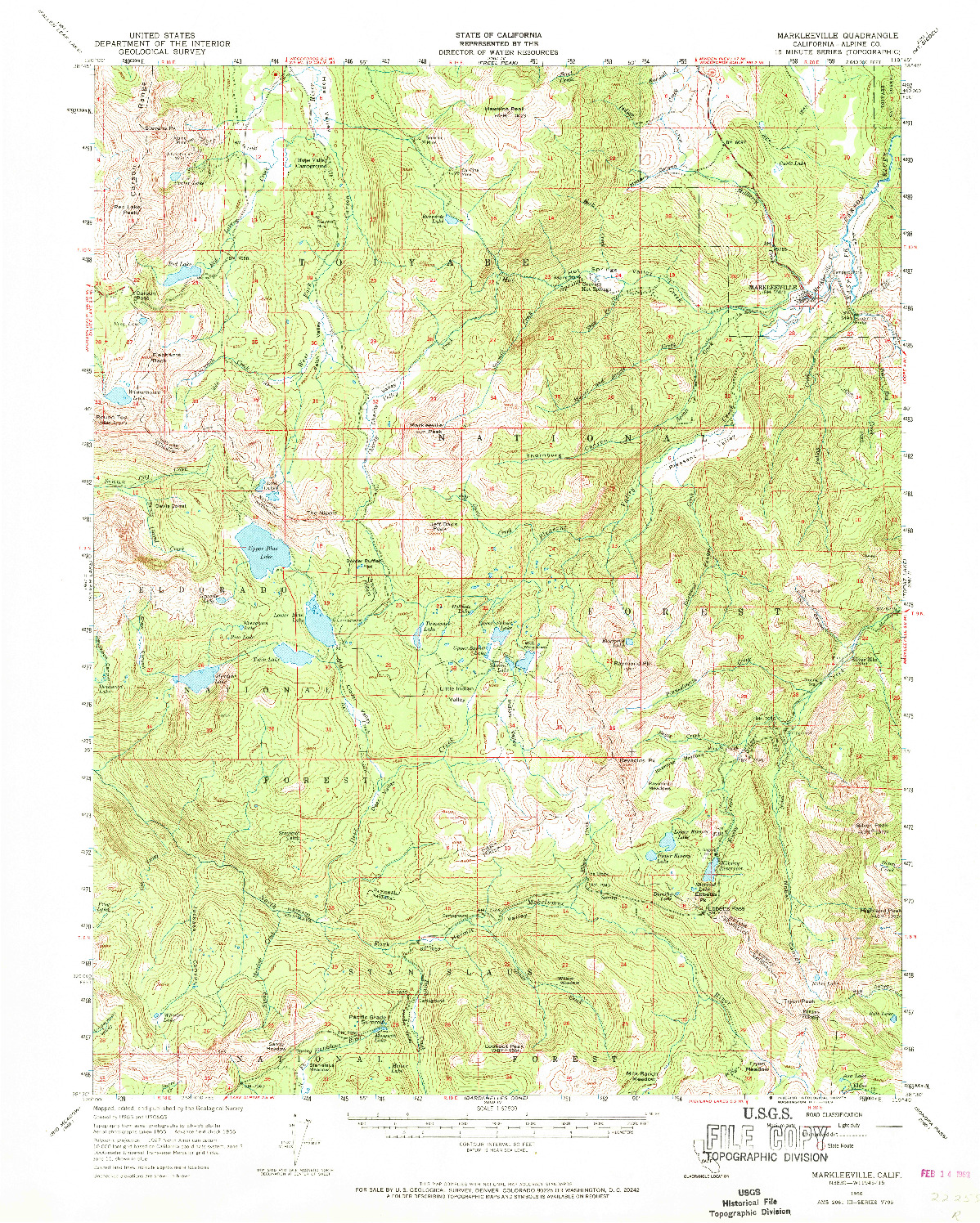 USGS 1:62500-SCALE QUADRANGLE FOR MARKLEEVILLE, CA 1956