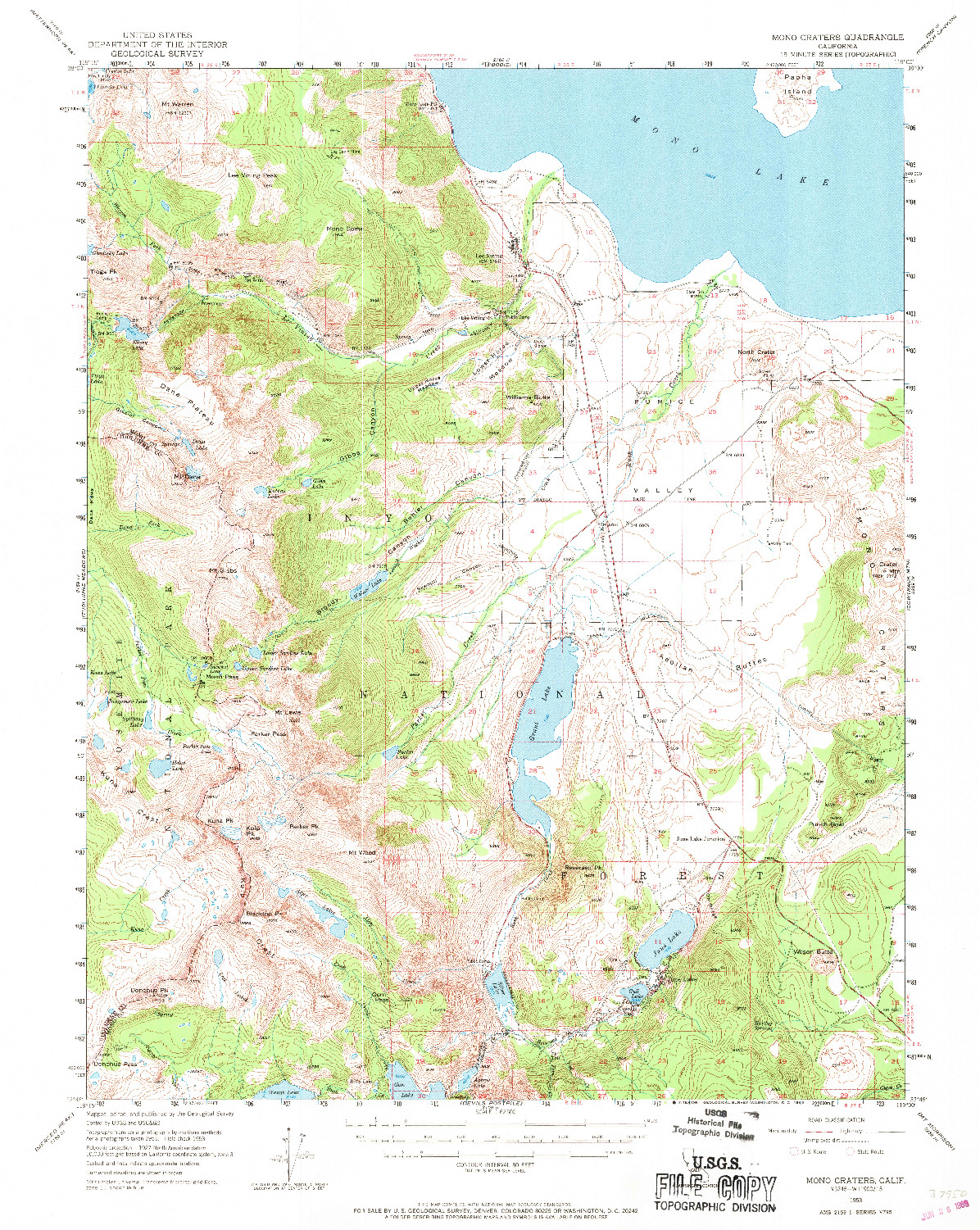 USGS 1:62500-SCALE QUADRANGLE FOR MONO CRATERS, CA 1953