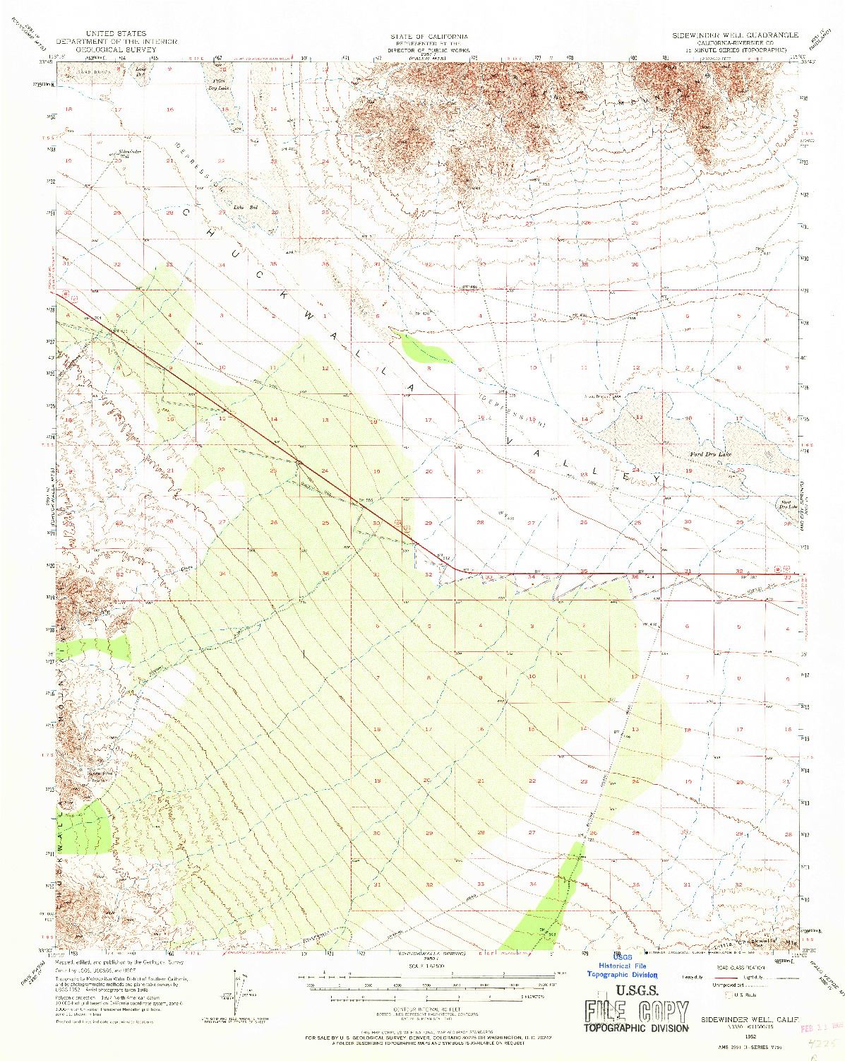 USGS 1:62500-SCALE QUADRANGLE FOR SIDEWINDER WELL, CA 1952