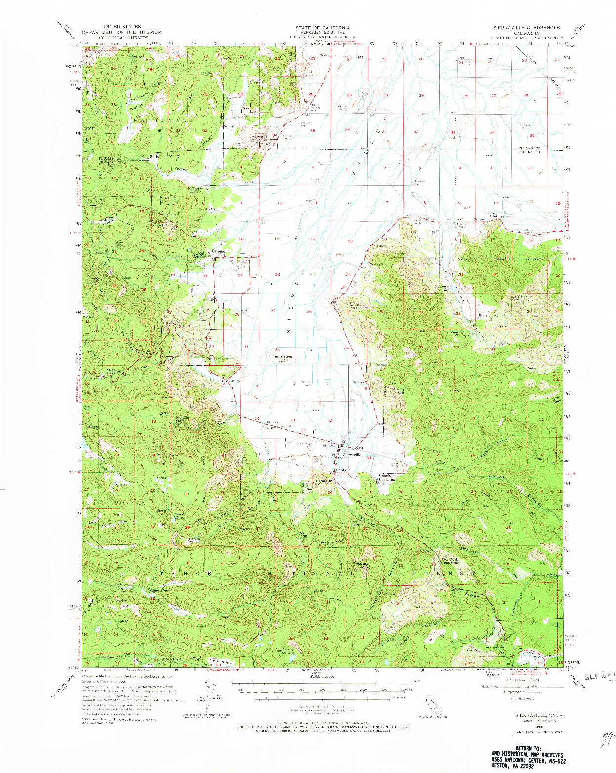 USGS 1:62500-SCALE QUADRANGLE FOR SIERRAVILLE, CA 1955