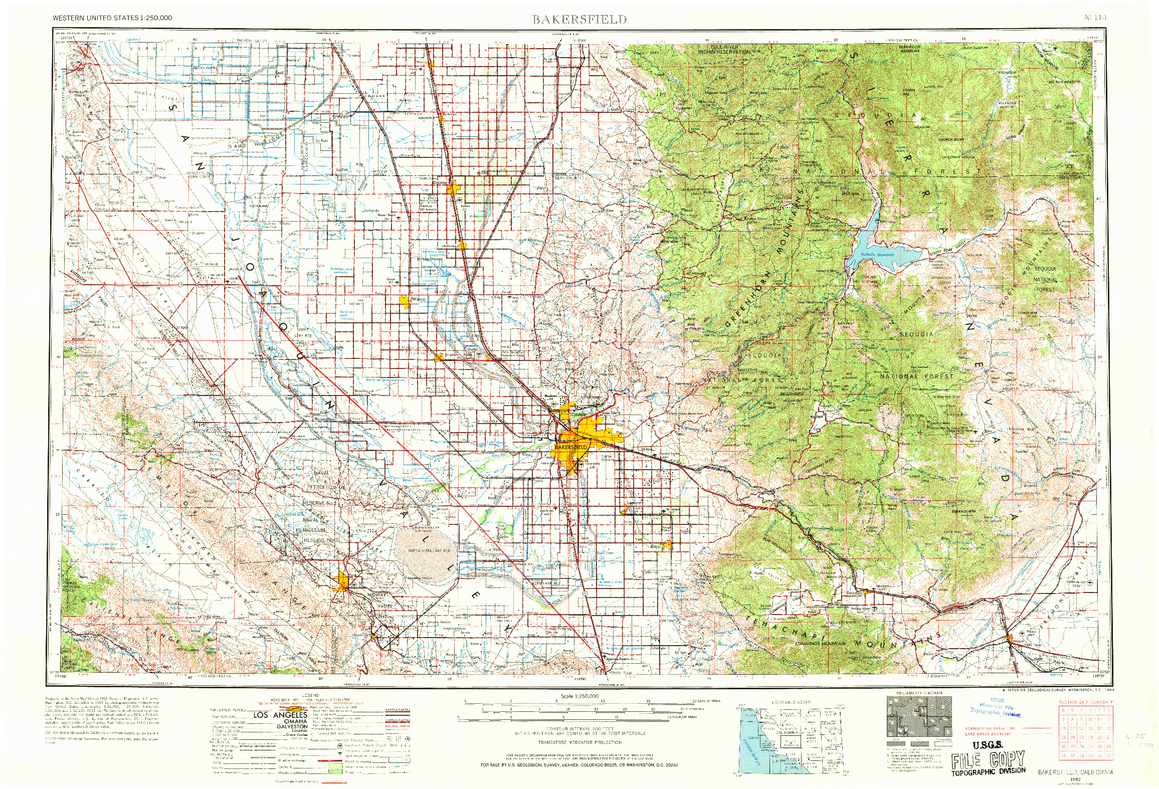 USGS 1:250000-SCALE QUADRANGLE FOR BAKERSFIELD, CA 1962