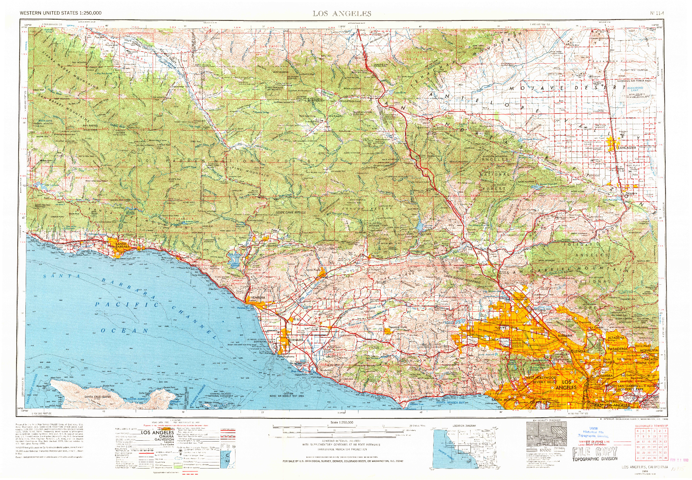 USGS 1:250000-SCALE QUADRANGLE FOR LOS ANGELES, CA 1959