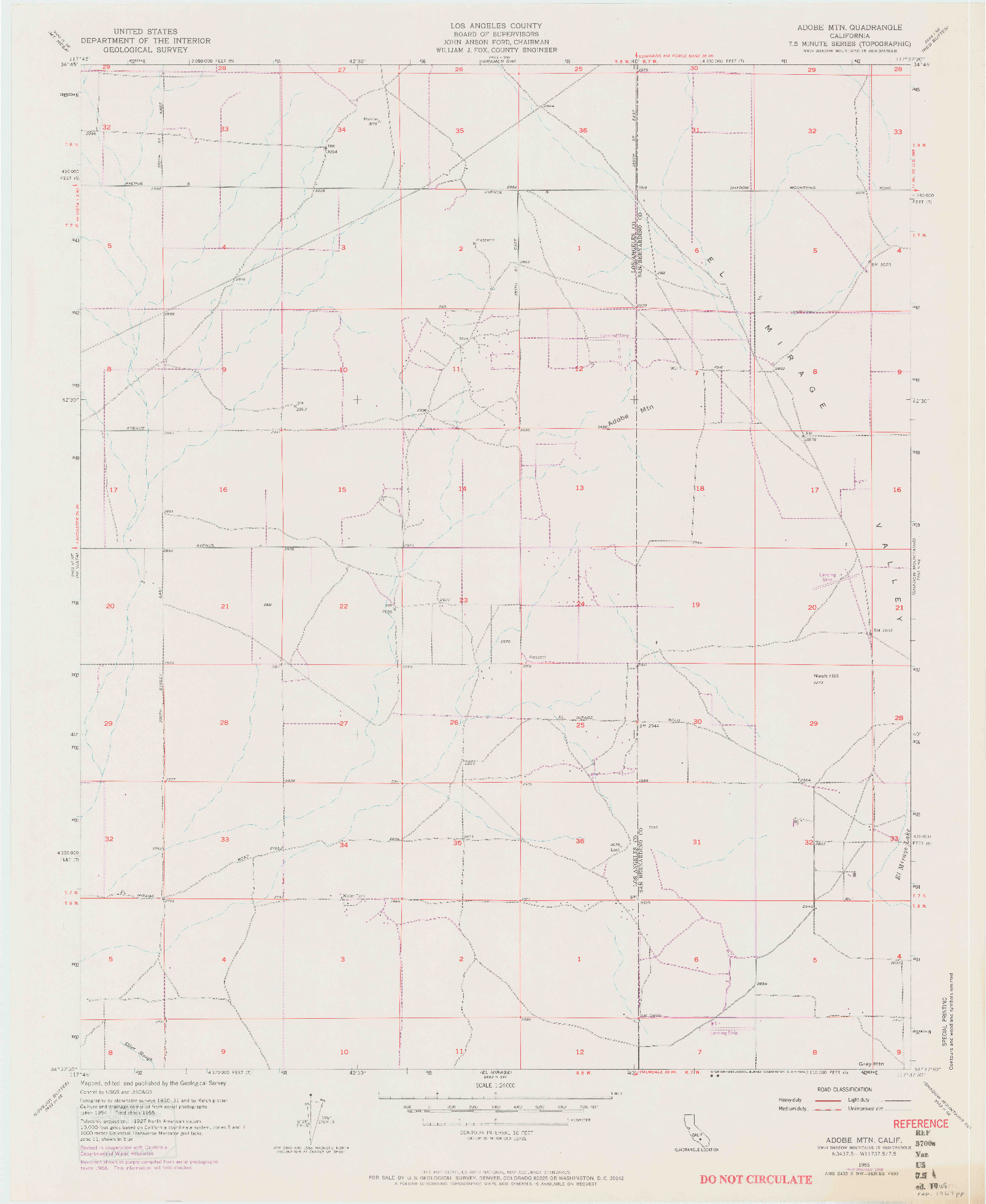 USGS 1:24000-SCALE QUADRANGLE FOR ADOBE MOUNTAIN, CA 1955