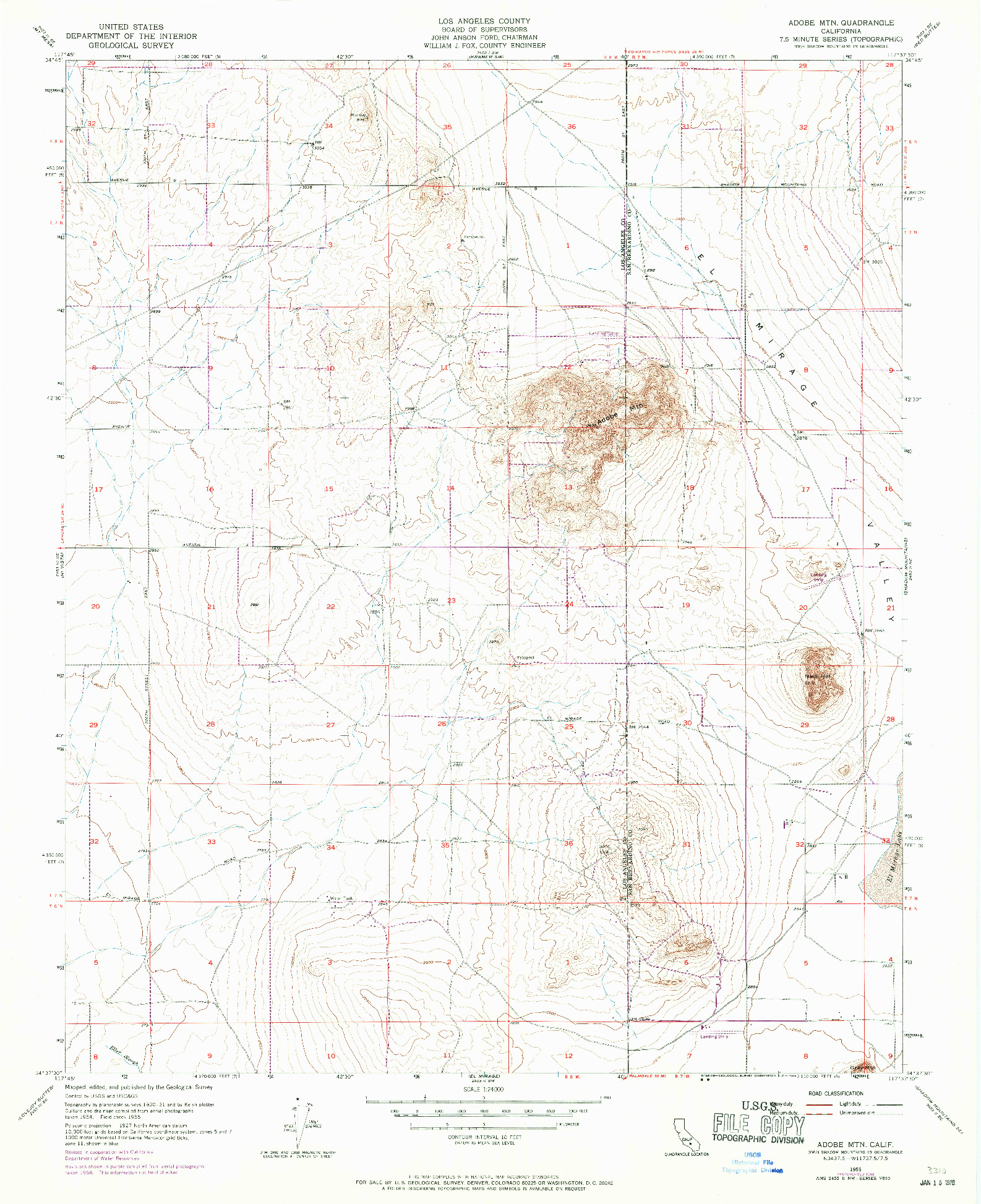 USGS 1:24000-SCALE QUADRANGLE FOR ADOBE MTN, CA 1955