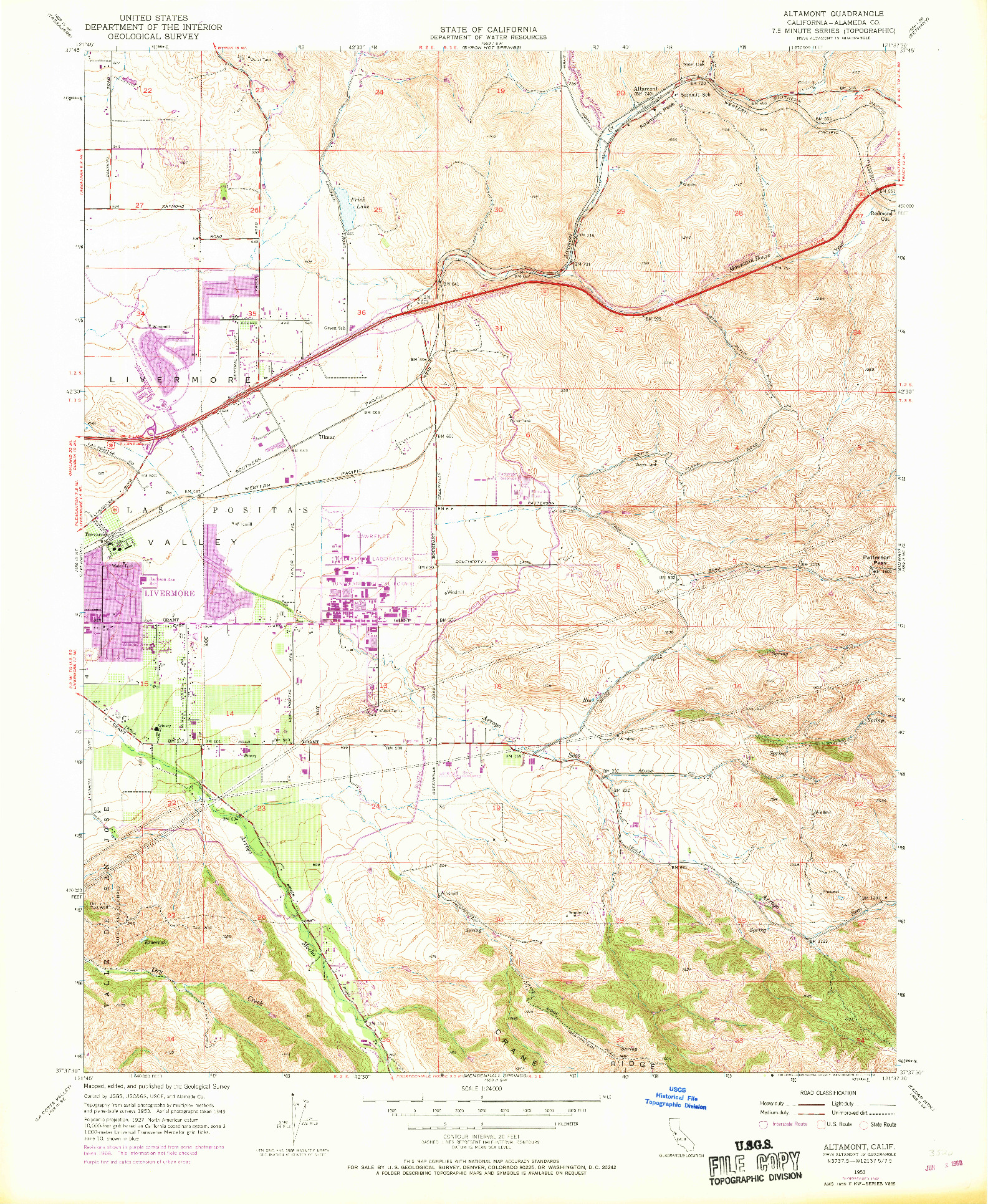 USGS 1:24000-SCALE QUADRANGLE FOR ALTAMONT, CA 1953