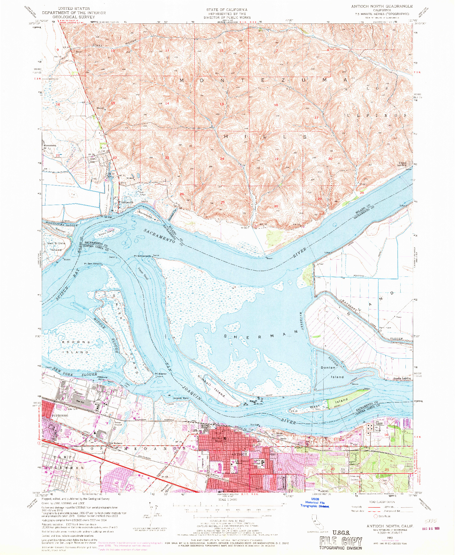 USGS 1:24000-SCALE QUADRANGLE FOR ANTIOCH NORTH, CA 1953