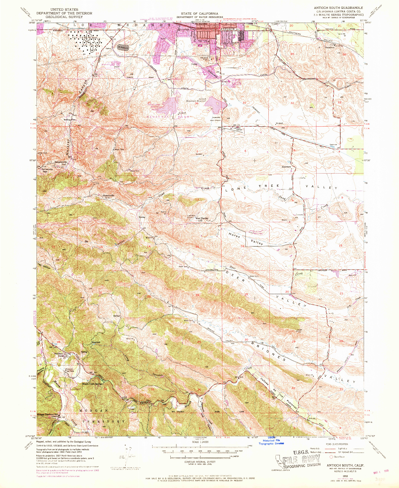 USGS 1:24000-SCALE QUADRANGLE FOR ANTIOCH SOUTH, CA 1953