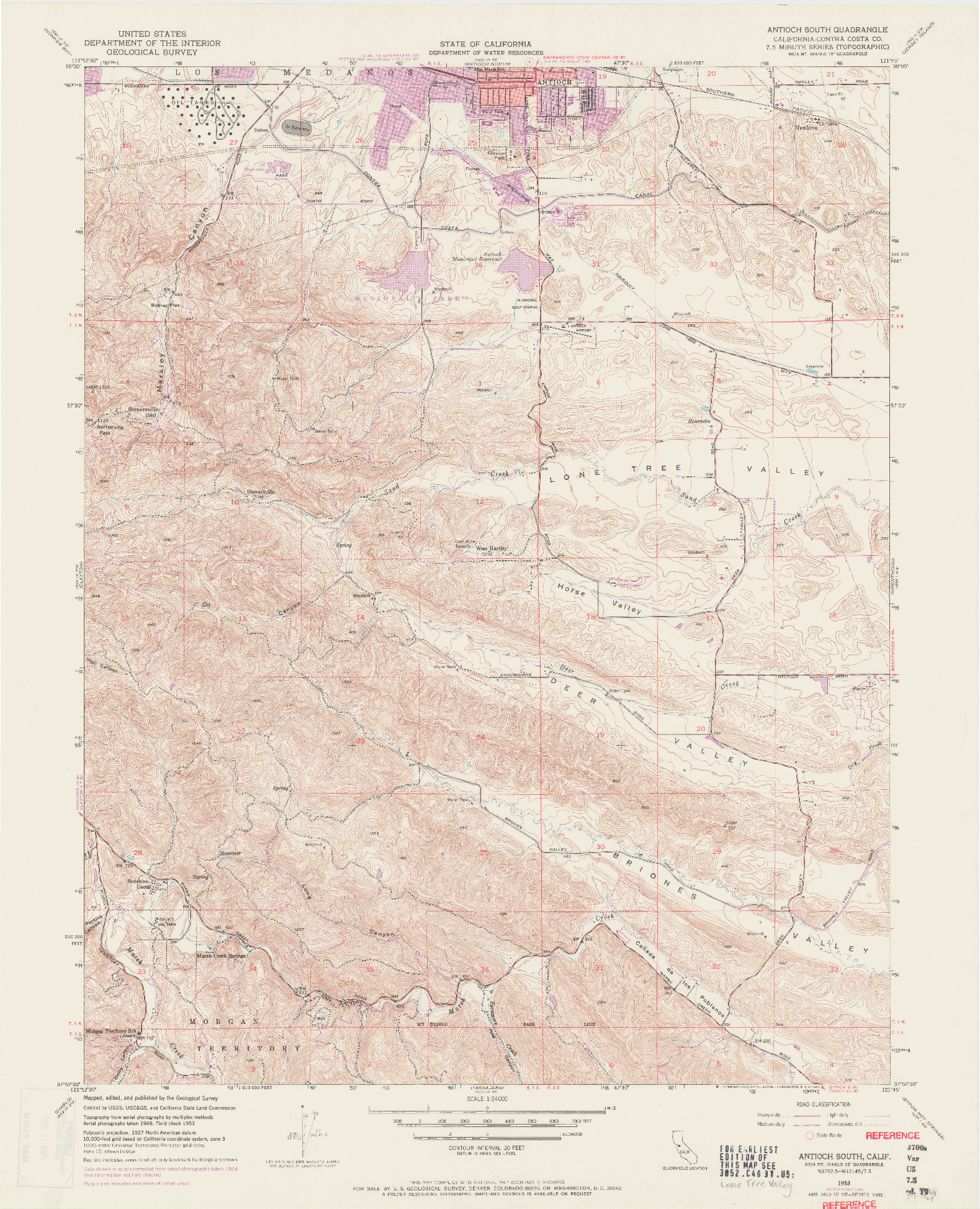 USGS 1:24000-SCALE QUADRANGLE FOR ANTIOCH SOUTH, CA 1953