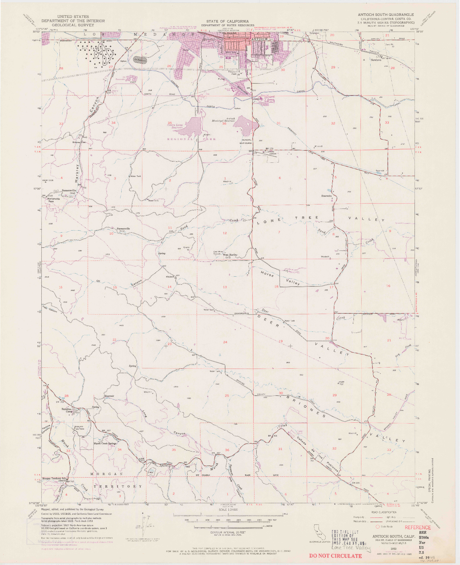 USGS 1:24000-SCALE QUADRANGLE FOR ANTIOCH SOUTH, CA 1953