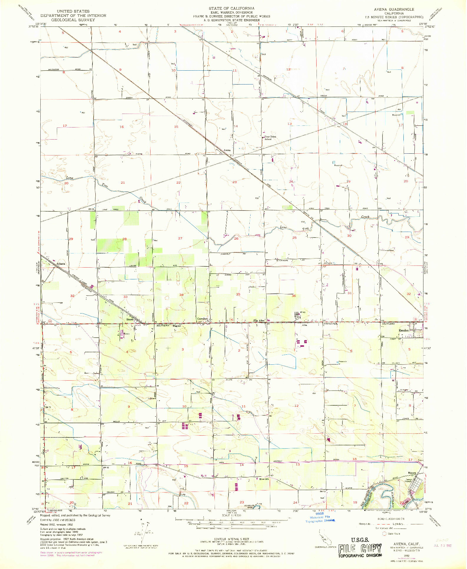 USGS 1:24000-SCALE QUADRANGLE FOR AVENA, CA 1952