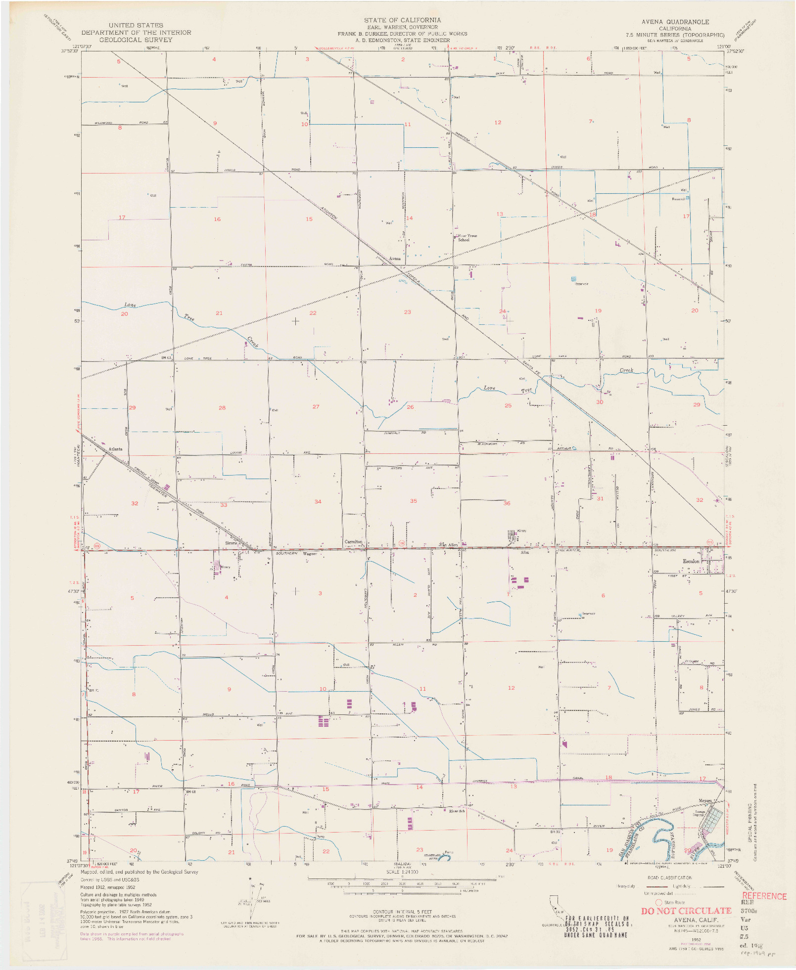 USGS 1:24000-SCALE QUADRANGLE FOR AVENA, CA 1952