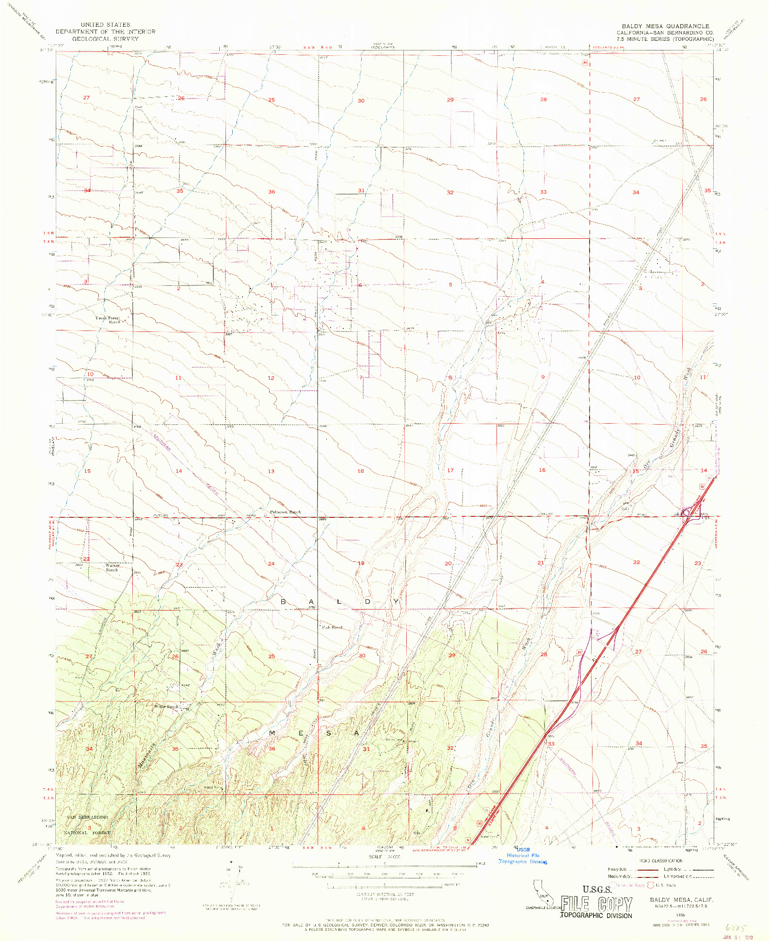 USGS 1:24000-SCALE QUADRANGLE FOR BALDY MESA, CA 1956